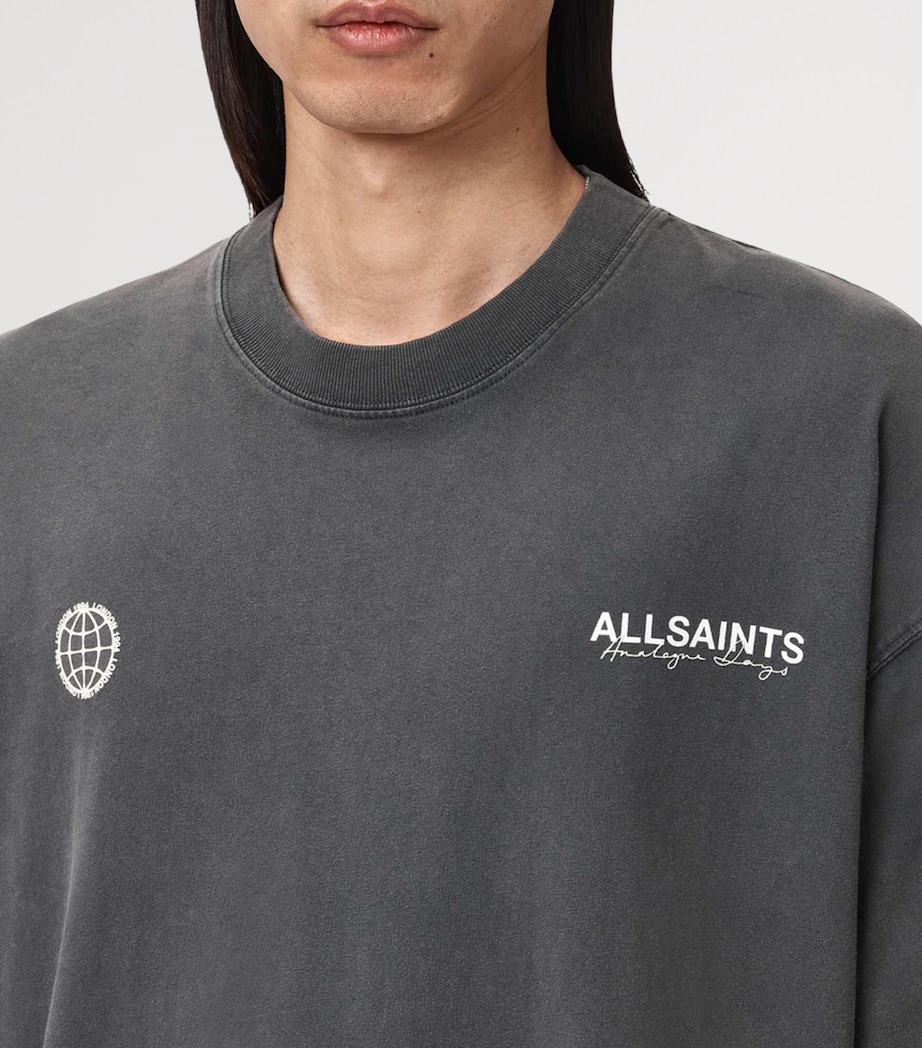 AllSaints Mens Organic Cotton Emblem Hoodie Washed Black Image 5