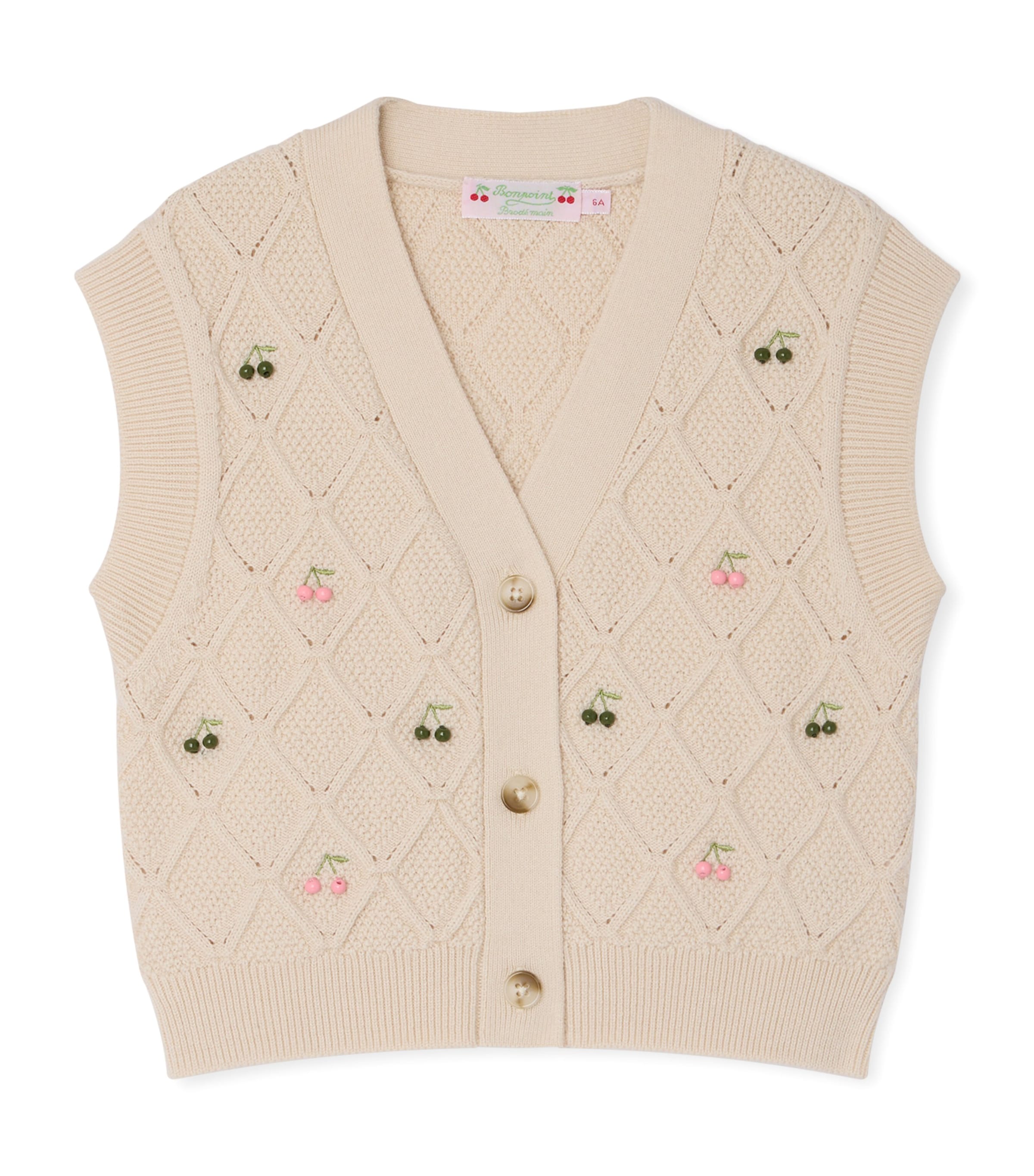 Bonpoint Wool-Cotton Cherry Sweater Vest (10-14 Years) Upb Ecru Image 1