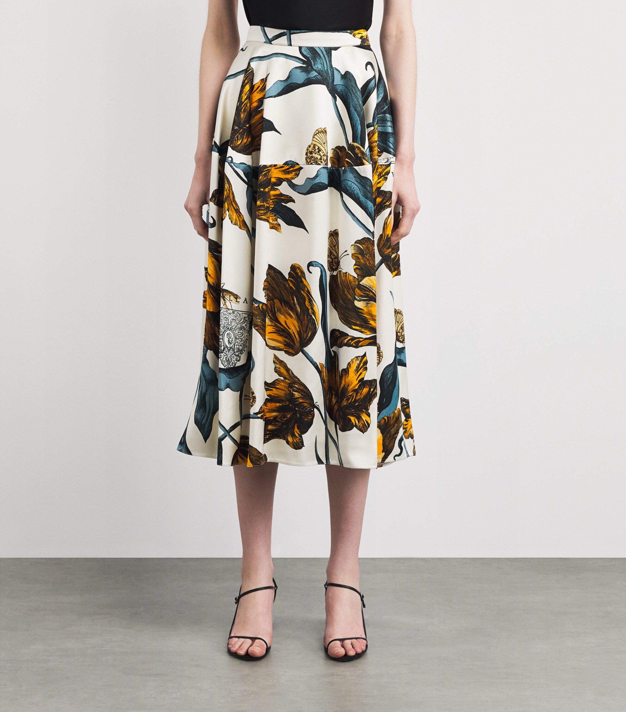 Erdem Womens Satin Floral Duchess Midi Skirt Etched Tulip Bronze Image 4