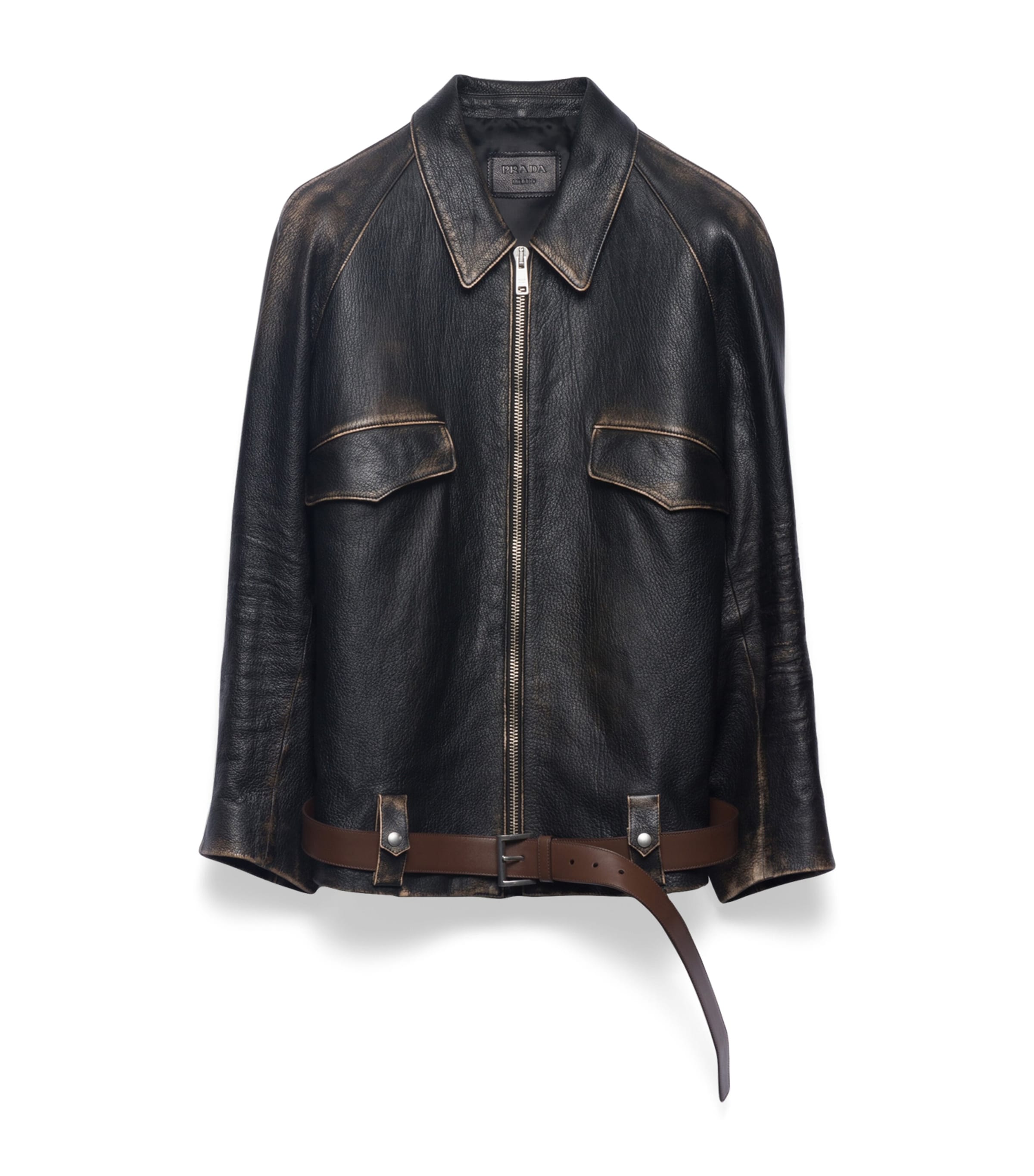 Prada Leather Blouson Jacket In Black