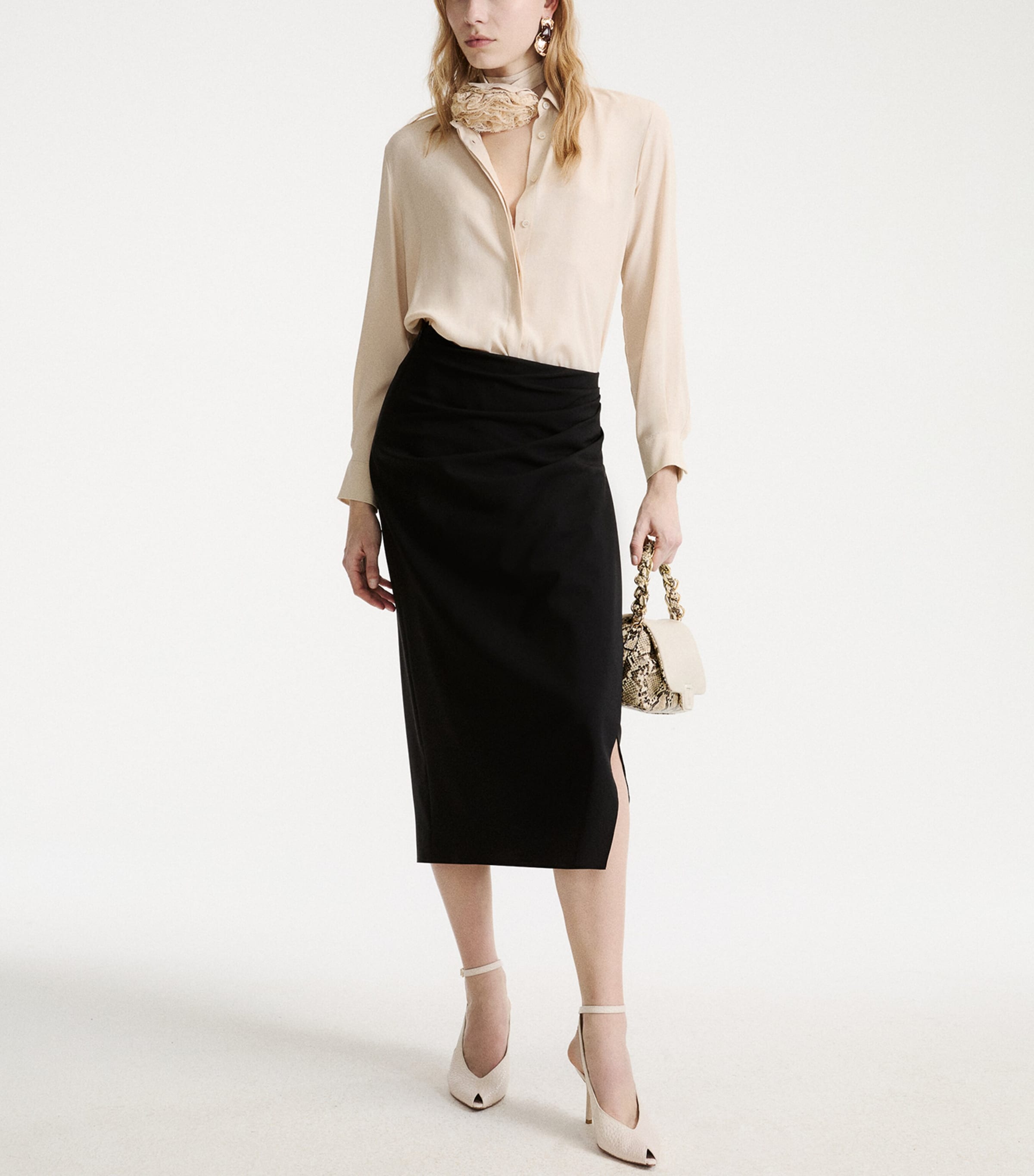 Marella Womens Crepe de Chine Flower-Detail Shirt Sand Image 2