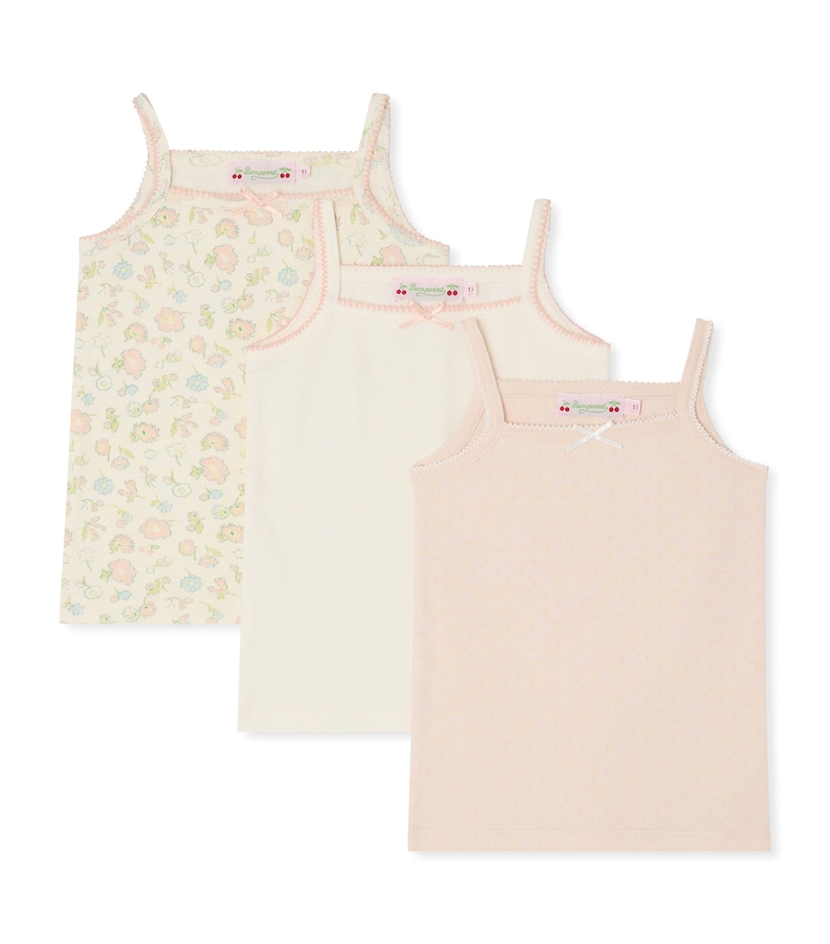 Bonpoint Set of 3 Cotton Tank Tops (4-12 Years) Fl Rose Fard Image 1