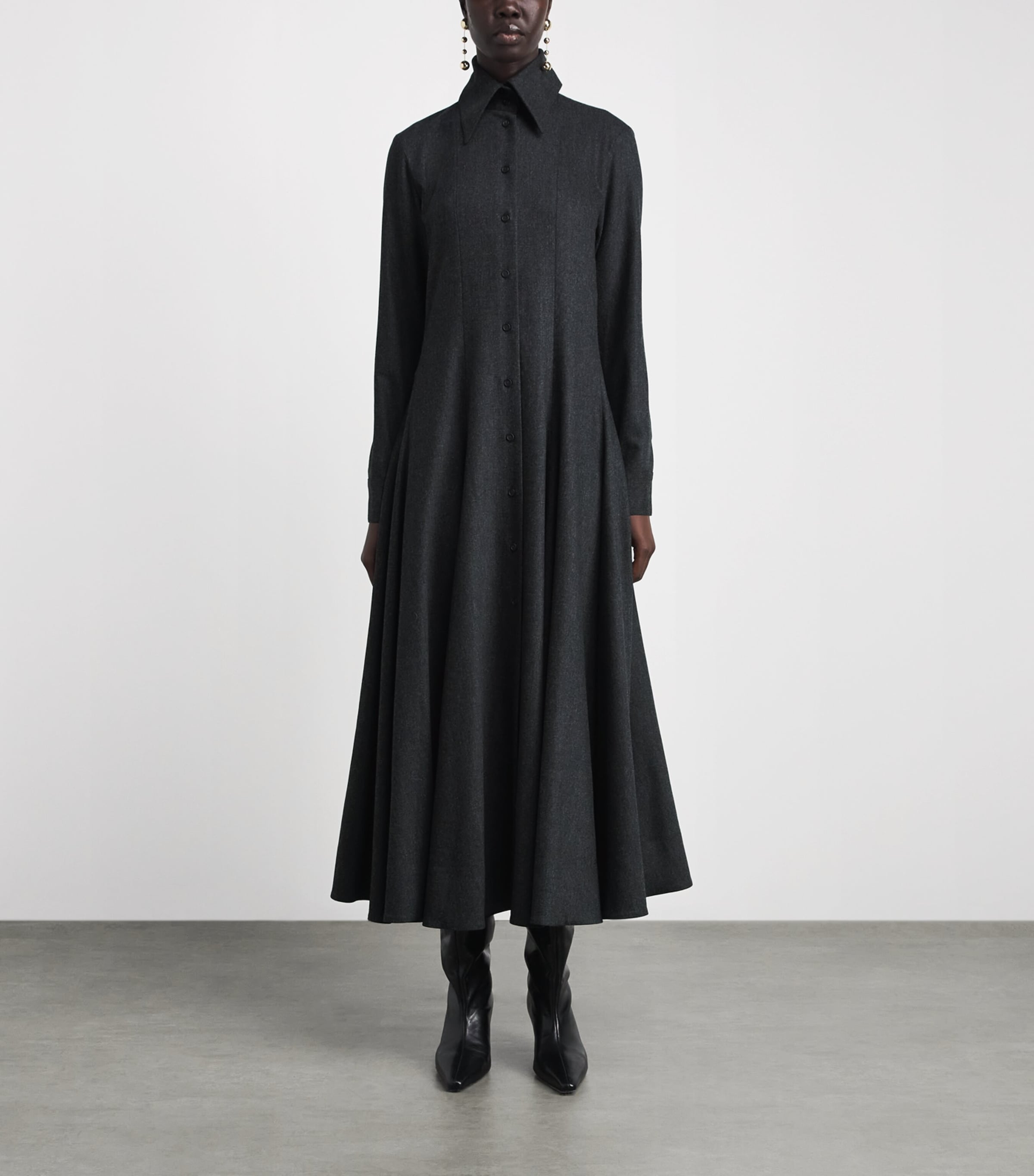 Khaite Womens Virgin Wool-Cashmere Blend Ricky Shirt Dress Charcoal Image 3