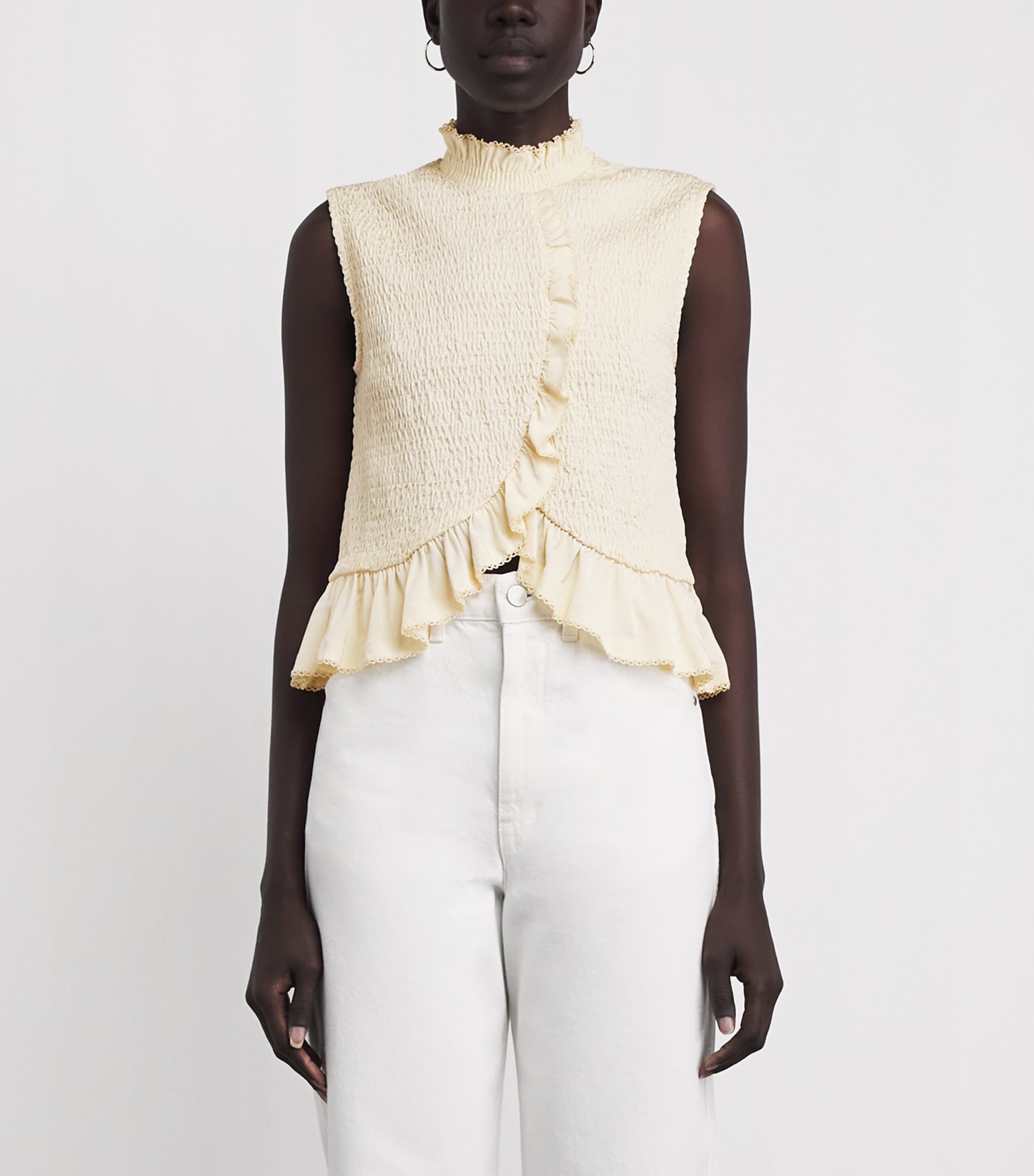 Sandro Paris Womens Ruffled Smock Sleeveless Top Light Yellow Image 4