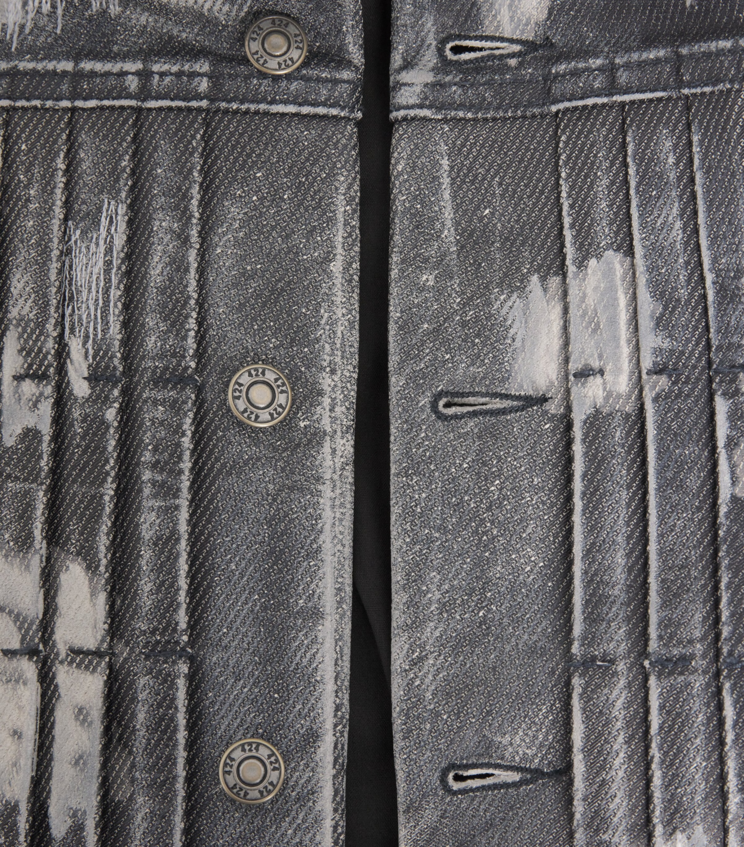 Denim-Effect Trucker Leather Jacket BLUE DENIM TEXTURE Image 5