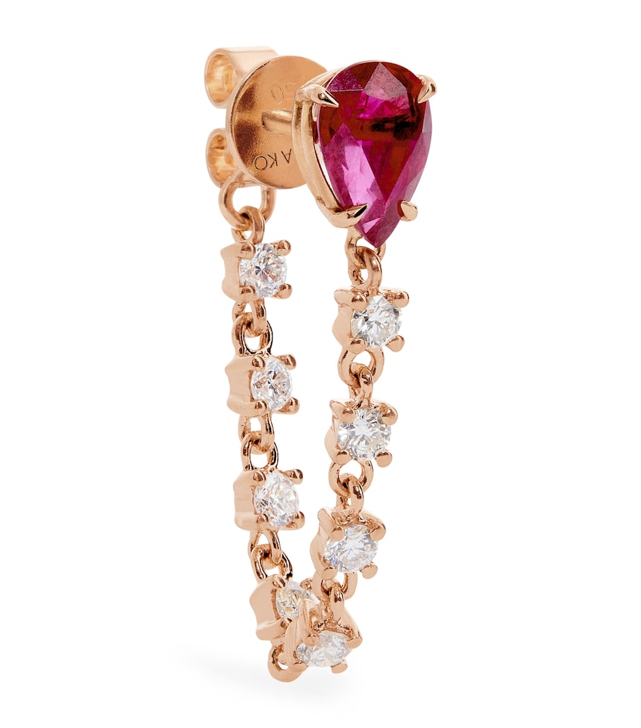 Rose Gold, Diamond and Ruby Loop Single Earring ROSE GOLD Image 1