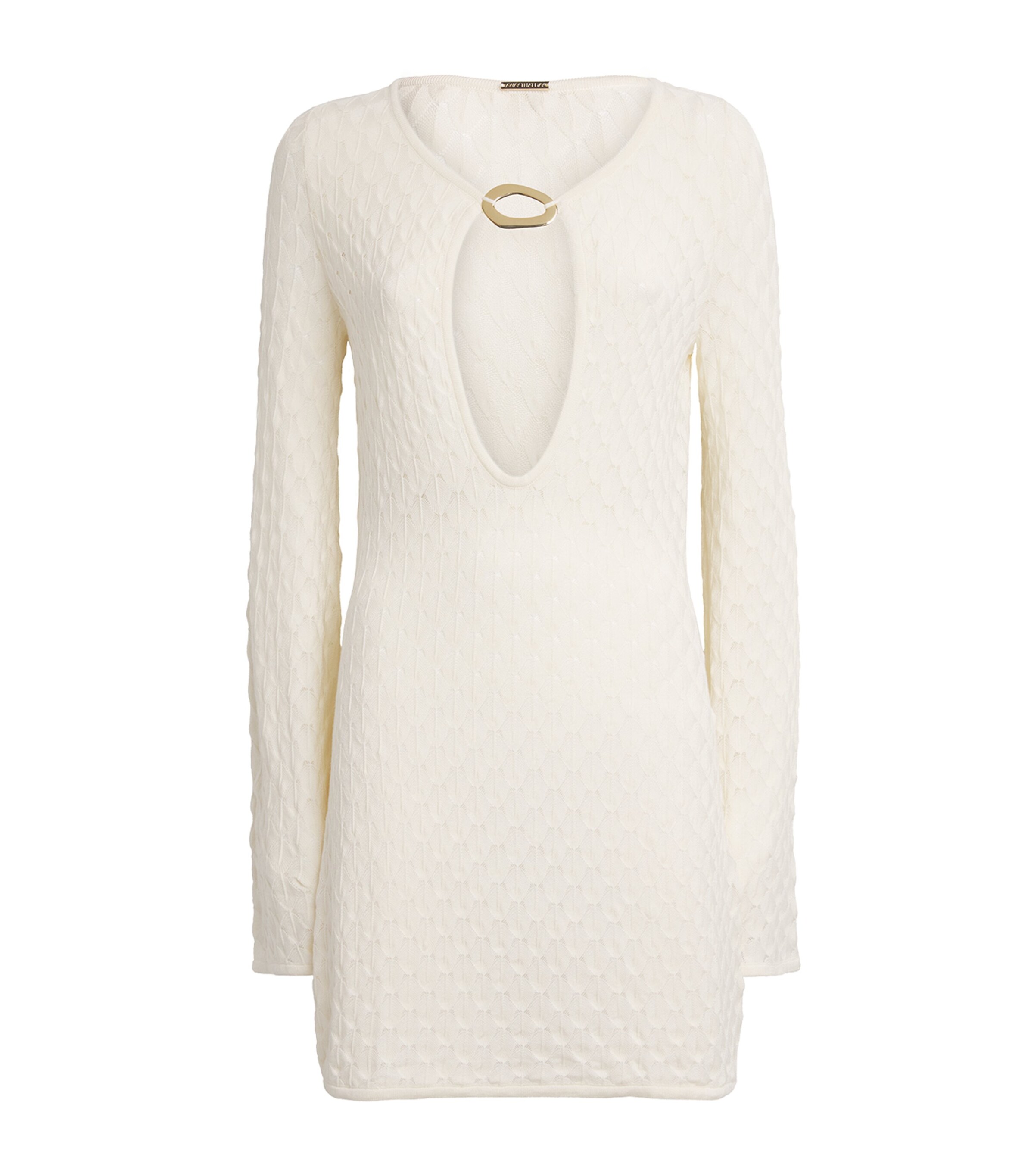 AWAY THAT DAY Womens Crochet Long-Sleeve Havana Mini Dress Natural Image 1