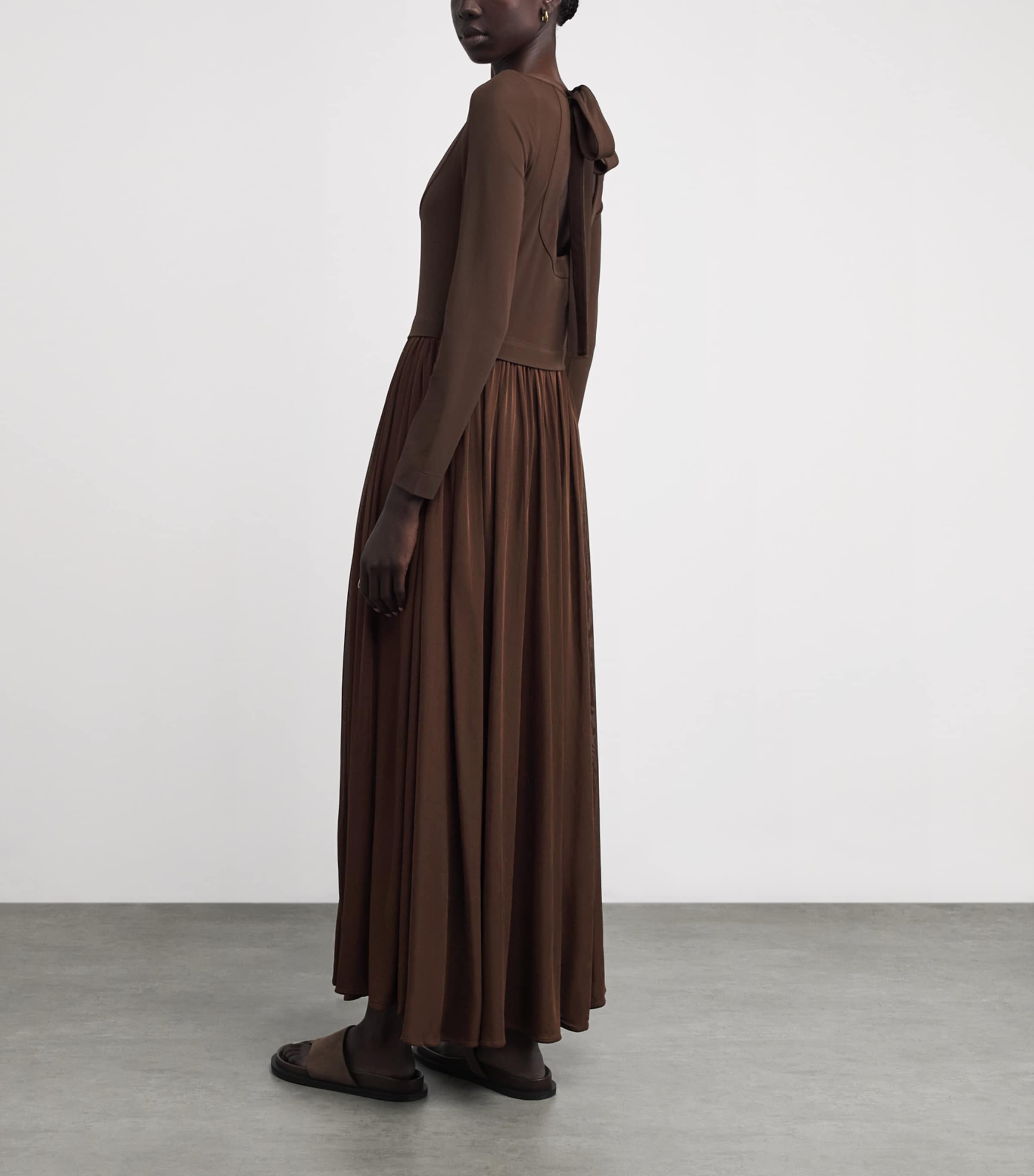 Jersey Tie-Back Maxi Dress DARK BROWN Image 3
