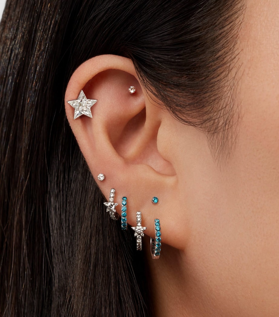 White Gold Diamond Star Eternity Hoop Earring (6.5mm) WHITE GOLD Image 2