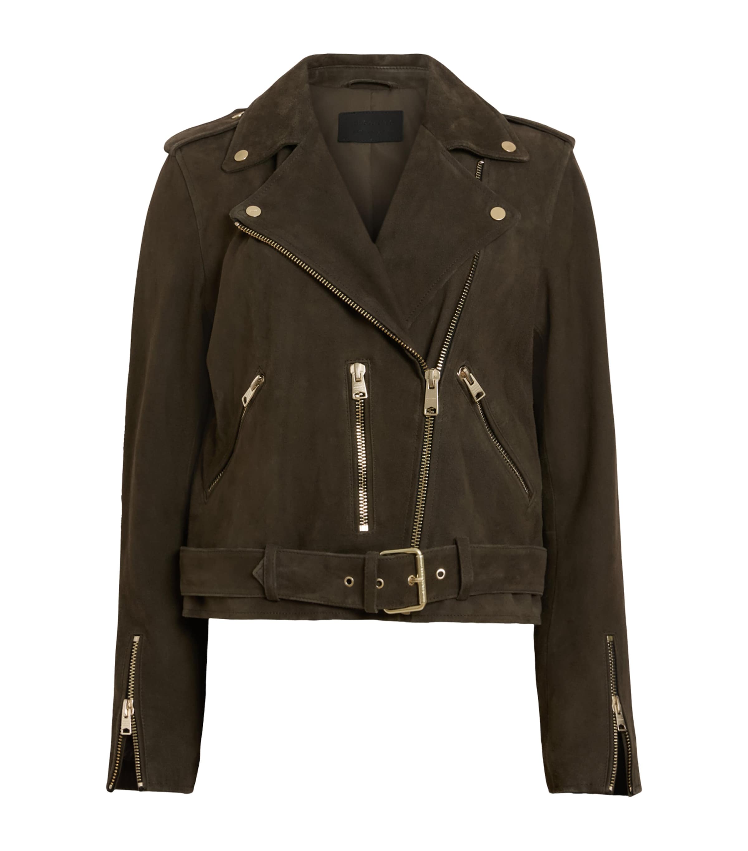 AllSaints Womens Suede Balfern Biker Jacket Tarmac Green Image 1