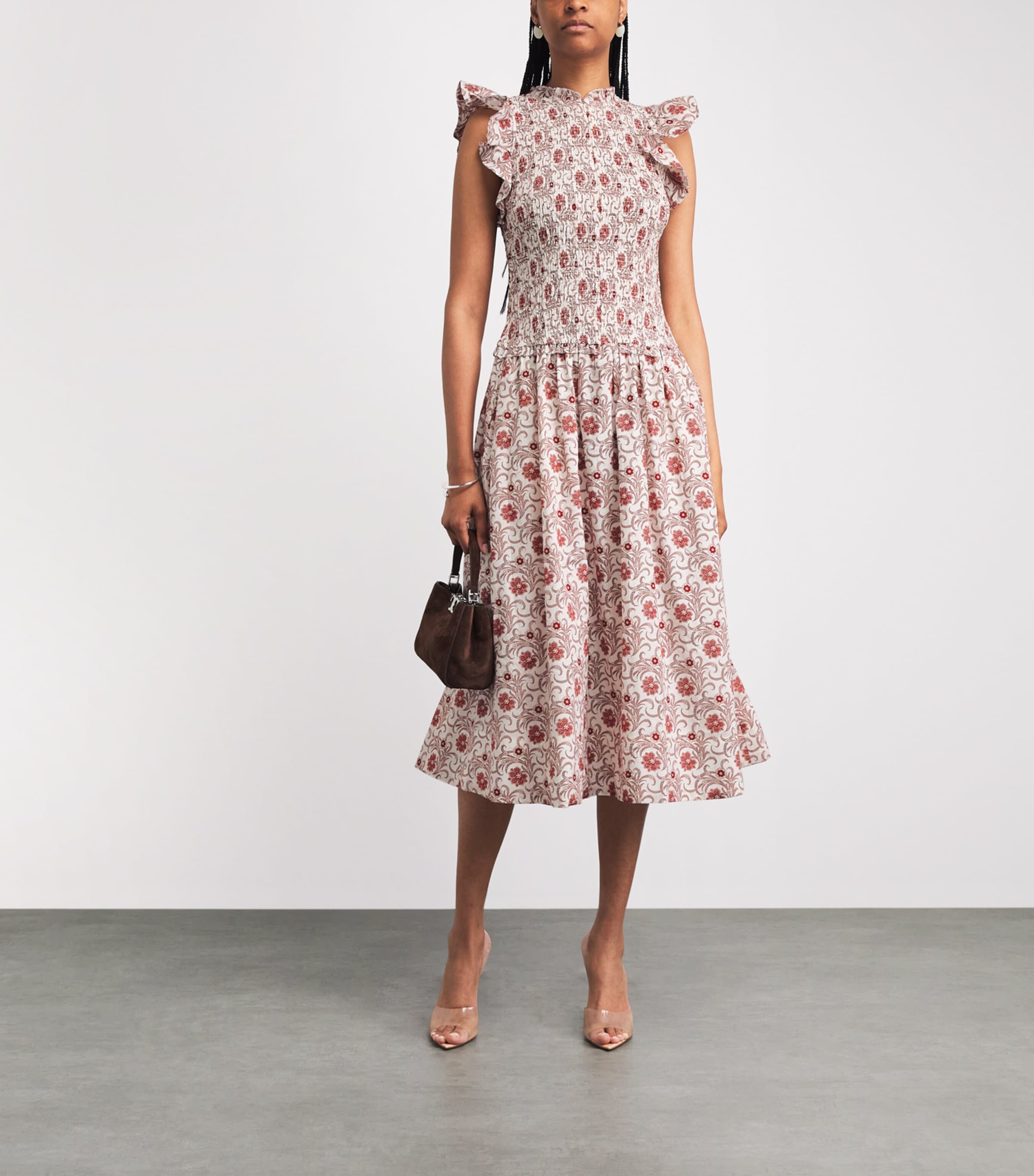 ME+EM Womens Floral Shirred Midi Dress Orange/multi Image 2
