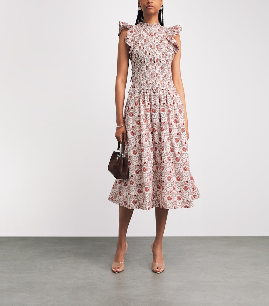 ME+EM Womens Floral Shirred Midi Dress Orange/multi Image 2