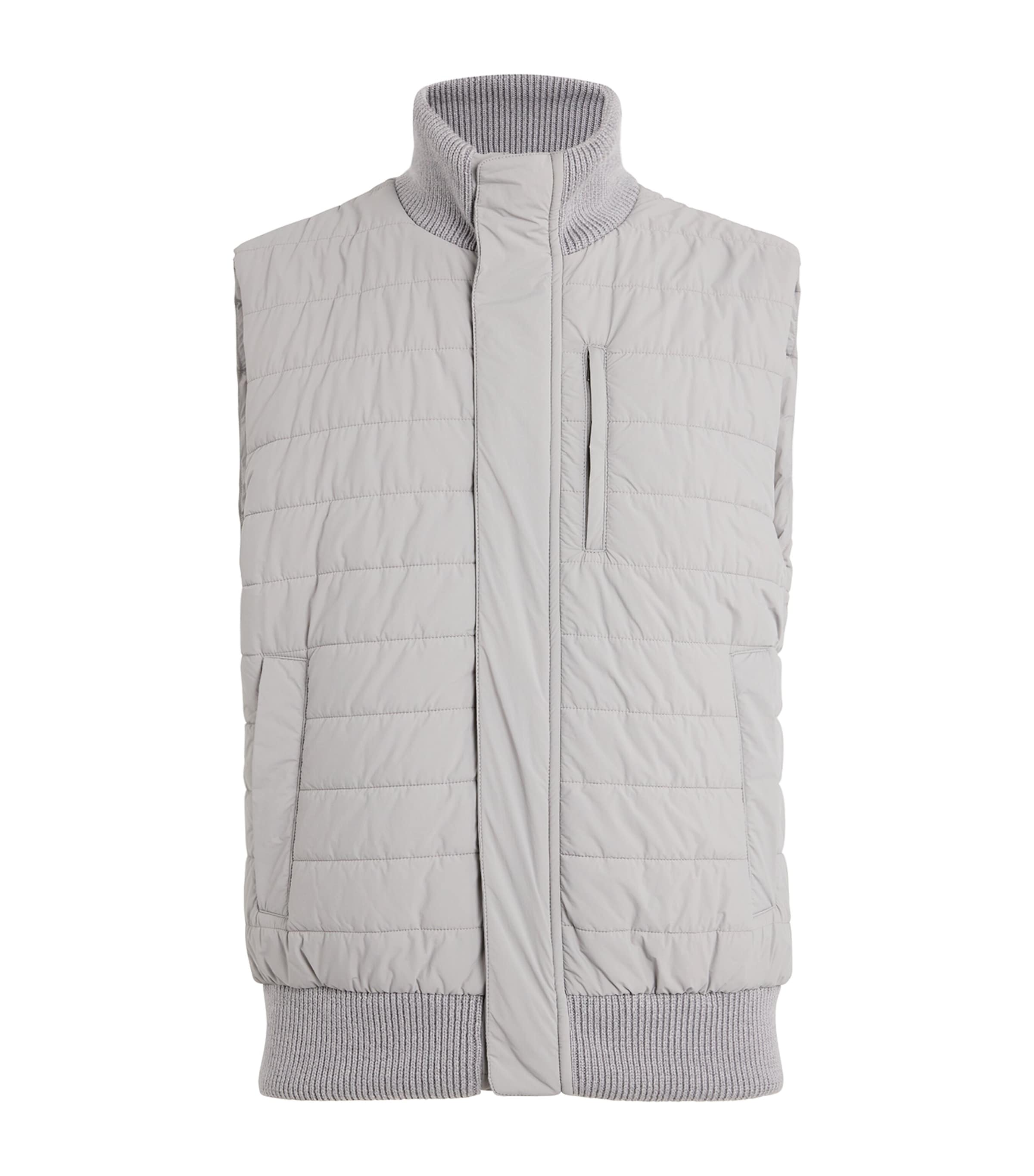 Shop Herno Wool-trim Padded Gilet In Grey