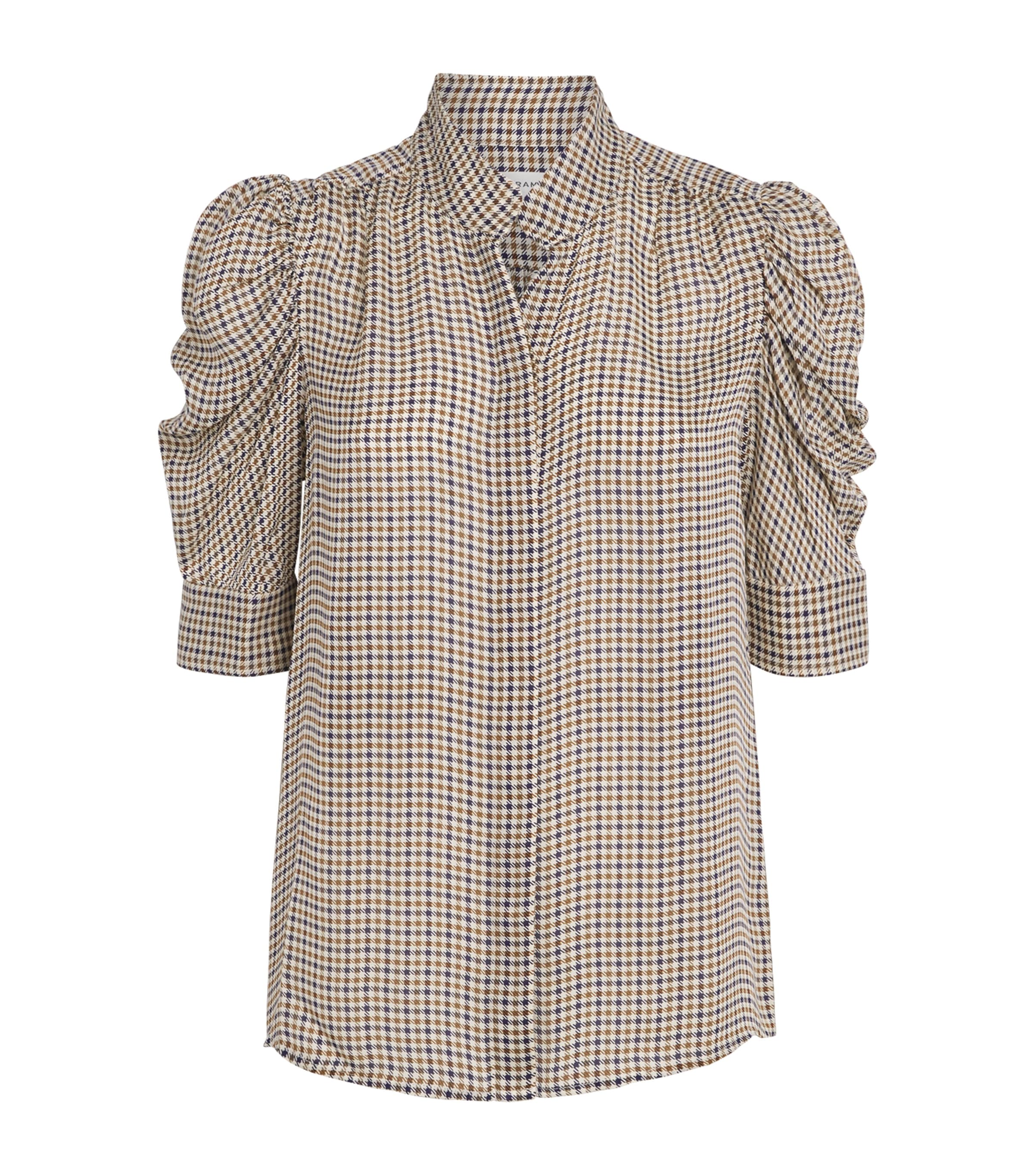Frame Silk Houndstooth Gillian Top In Neutral