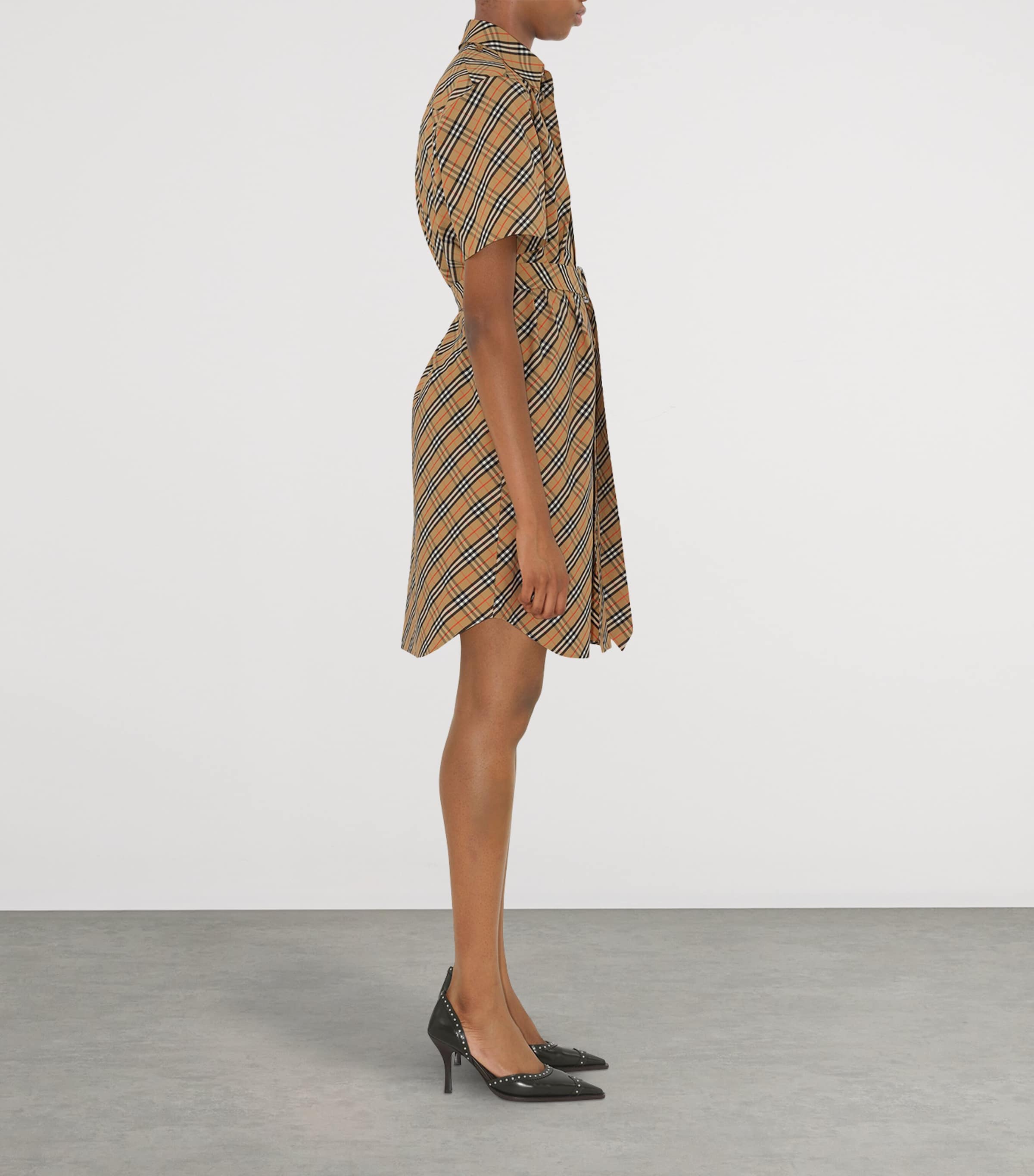 Cotton Check Mini Dress SAND IP CHECK Image 3