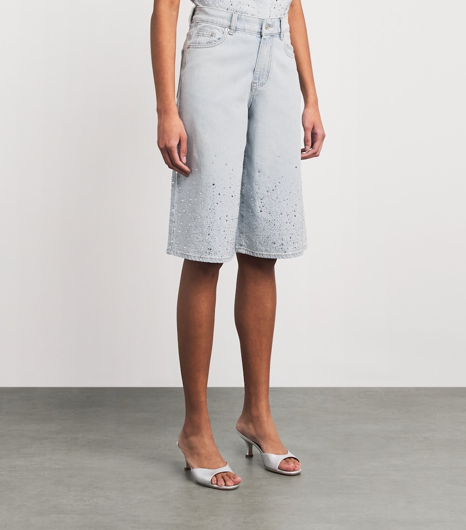 Maje Womens Embellished Denim Bermuda Shorts Blue Sky Image 4