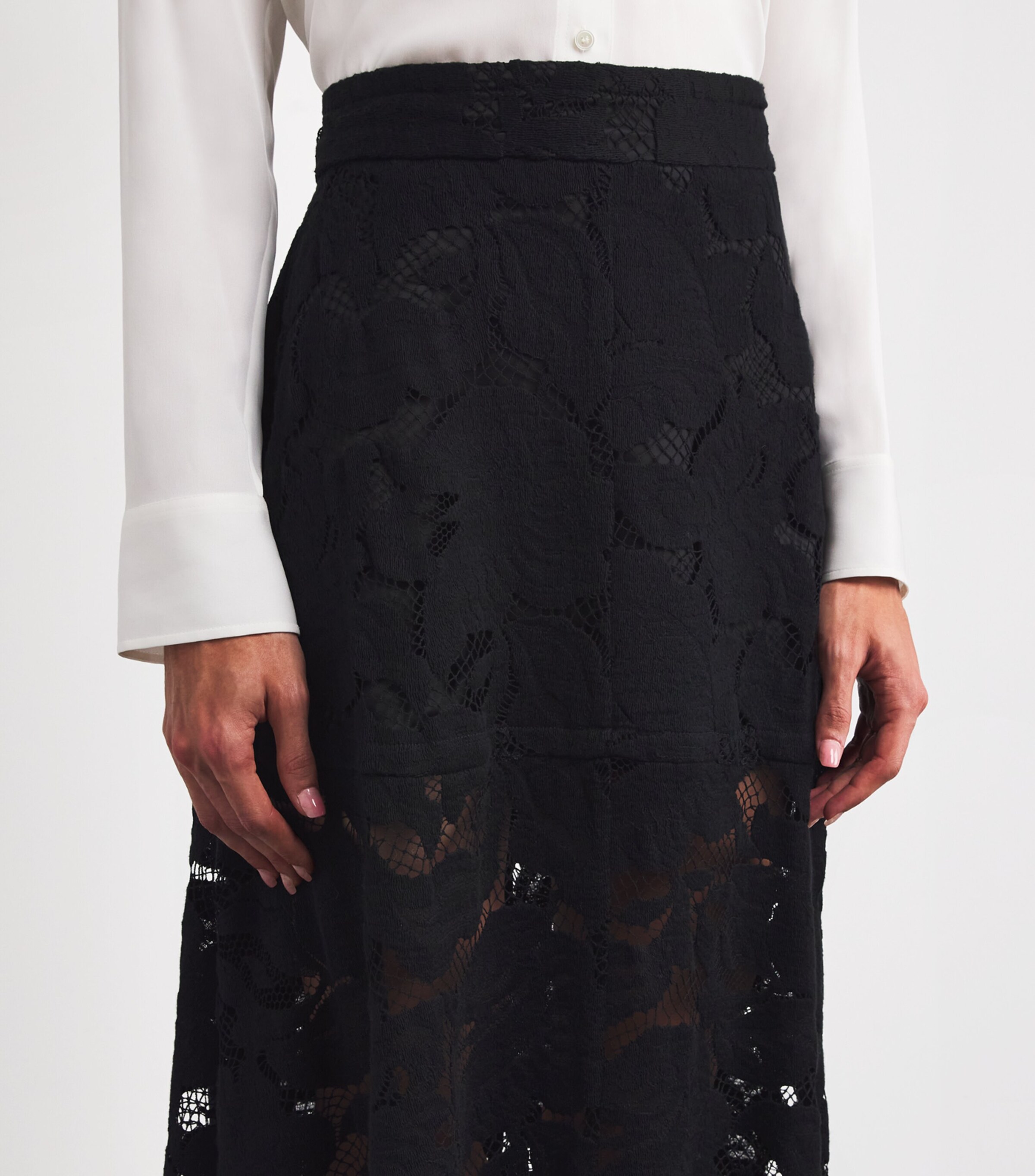 Patou Womens Organic Cotton-Blend Lace Midi Skirt Black Image 6