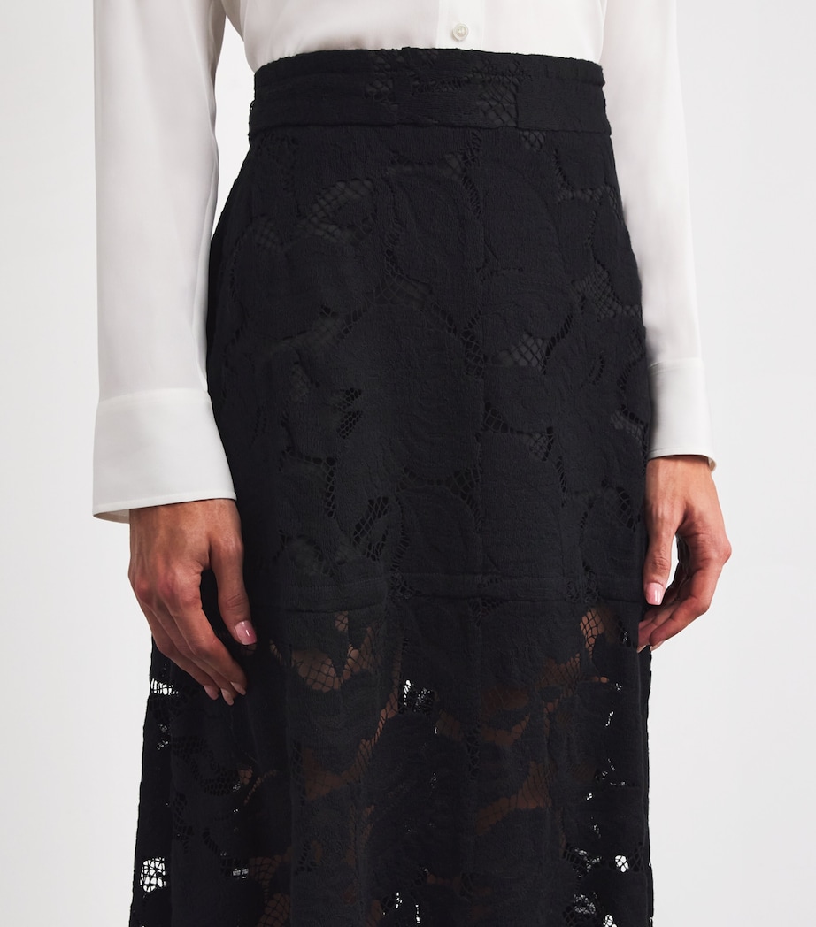 Organic Cotton-Blend Lace Midi Skirt 0228 BLACK Image 6