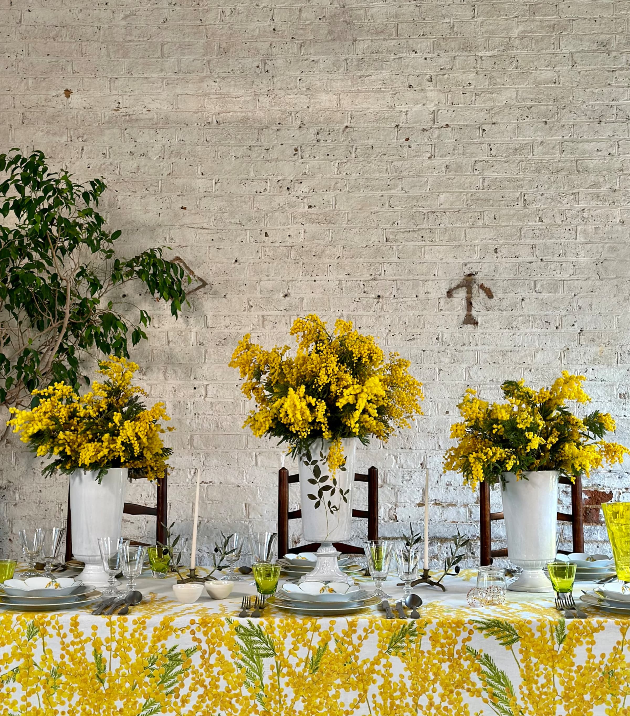 Linen Mimosa Tablecloth (165cm x 380cm) YELLOW Image 4