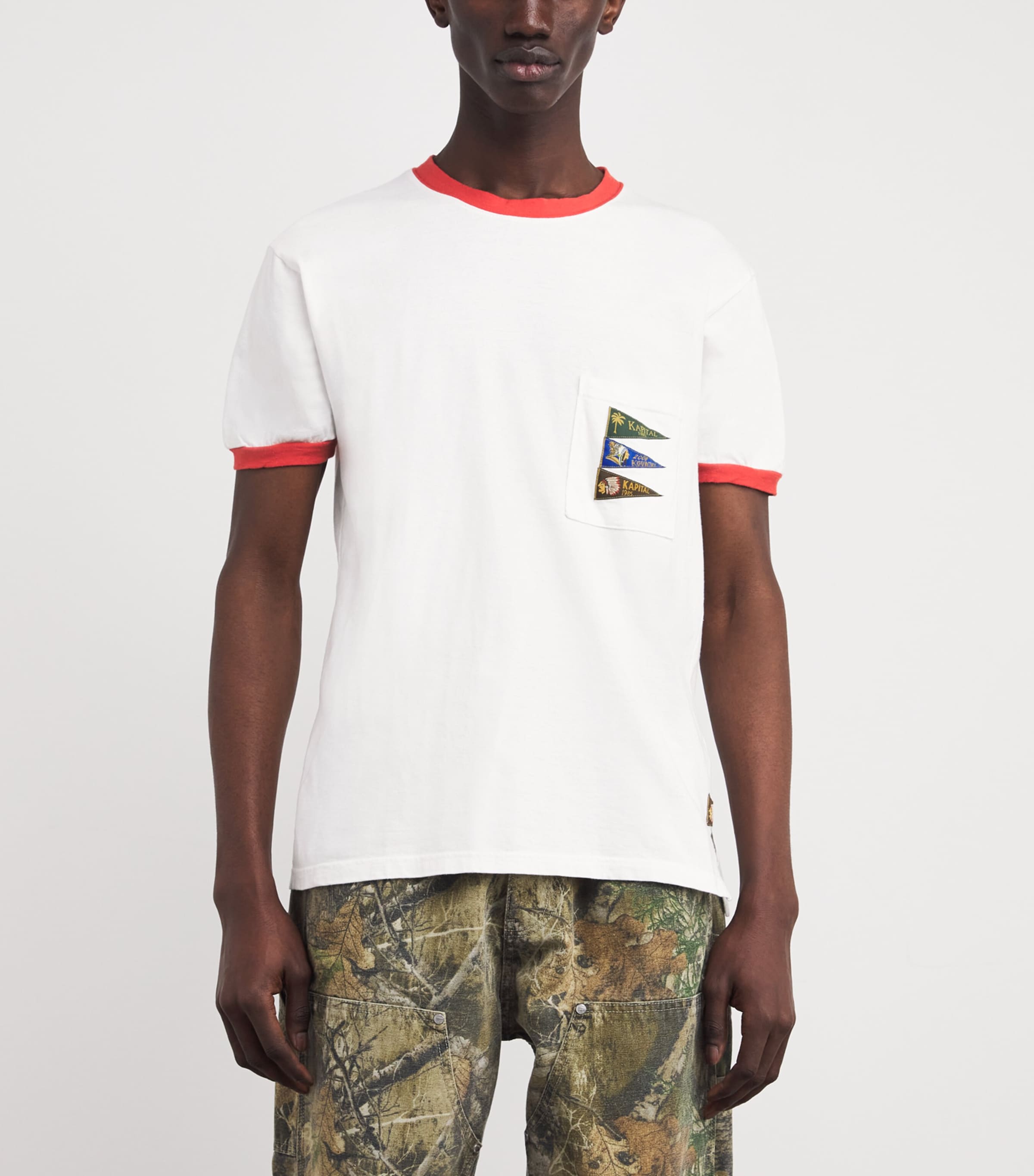 Cotton Pennant Ringer T-Shirt WHITE Image 3