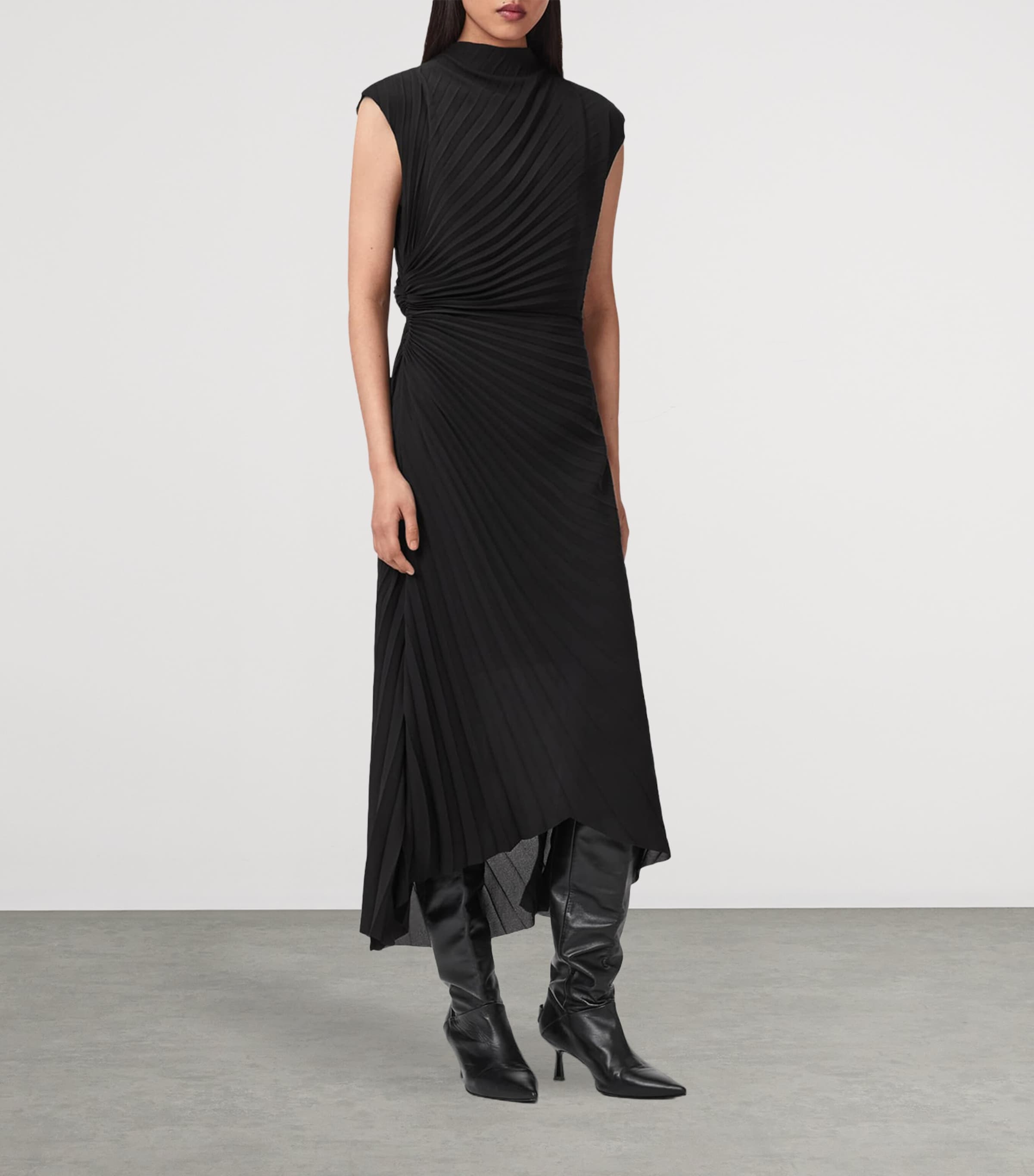 AllSaints Womens Pleated Rayanna Dress Black Image 2