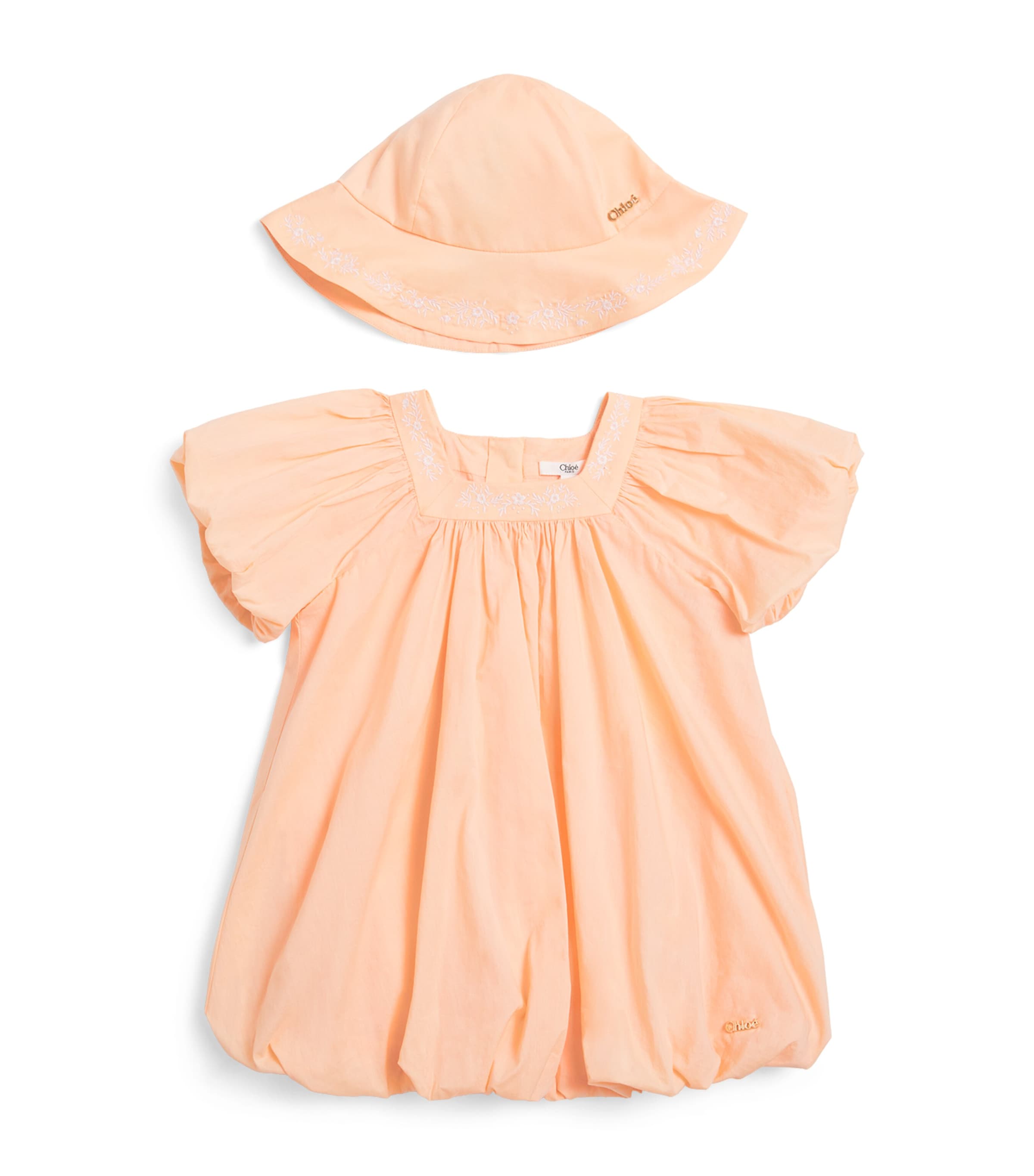 Chloé Kids Embroidered Dress and Sunhat Set (1-18 Months) Pwdr Image 1