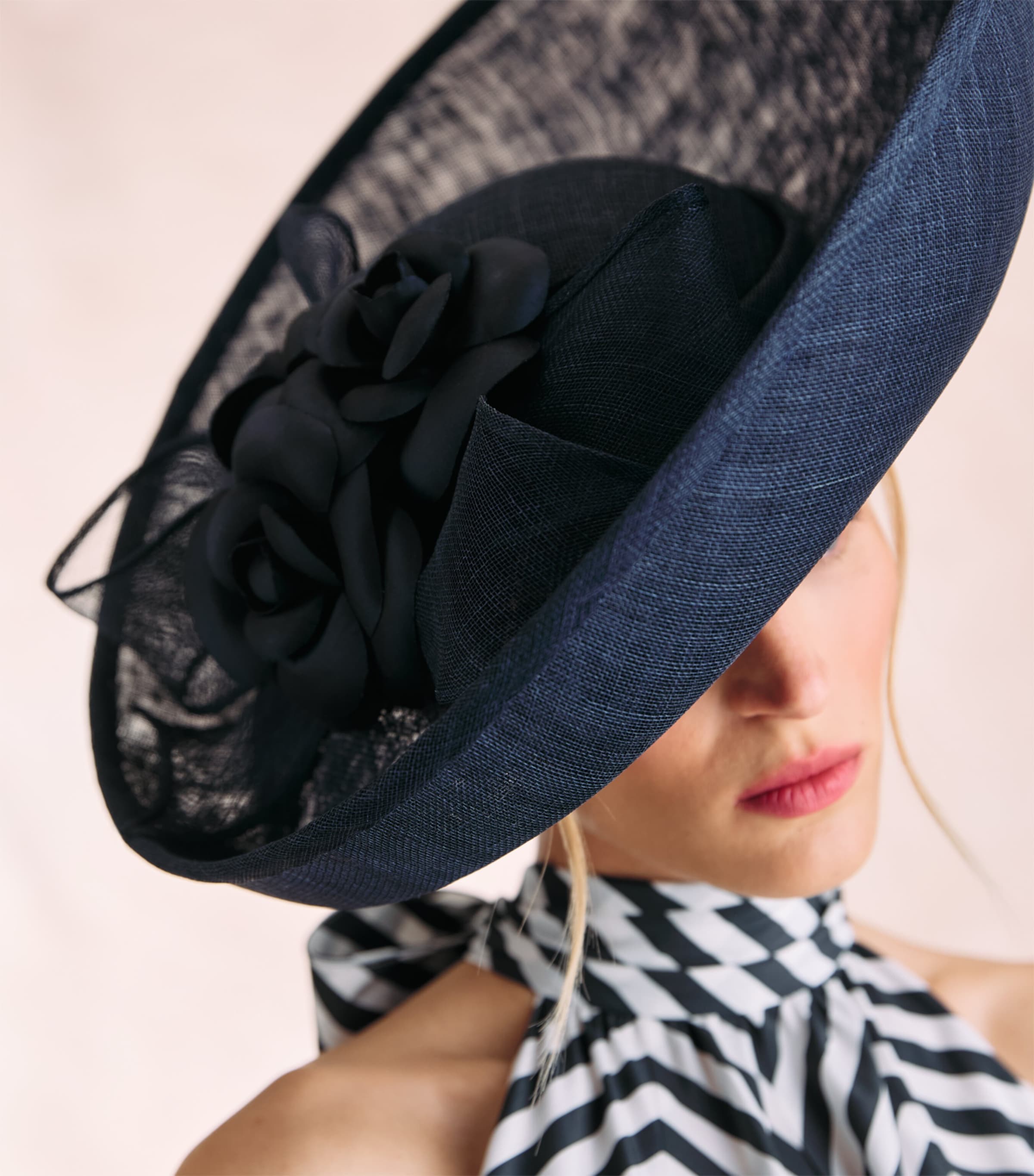 Rachel Trevor-Morgan Straw Camelias and Bow Fascinator Navy Image 3