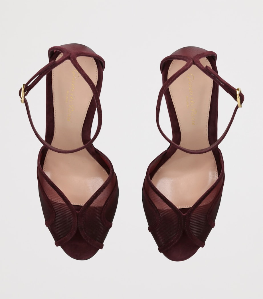 Suede-Mesh Peep-Toe Sandals 100 BROWN Image 4