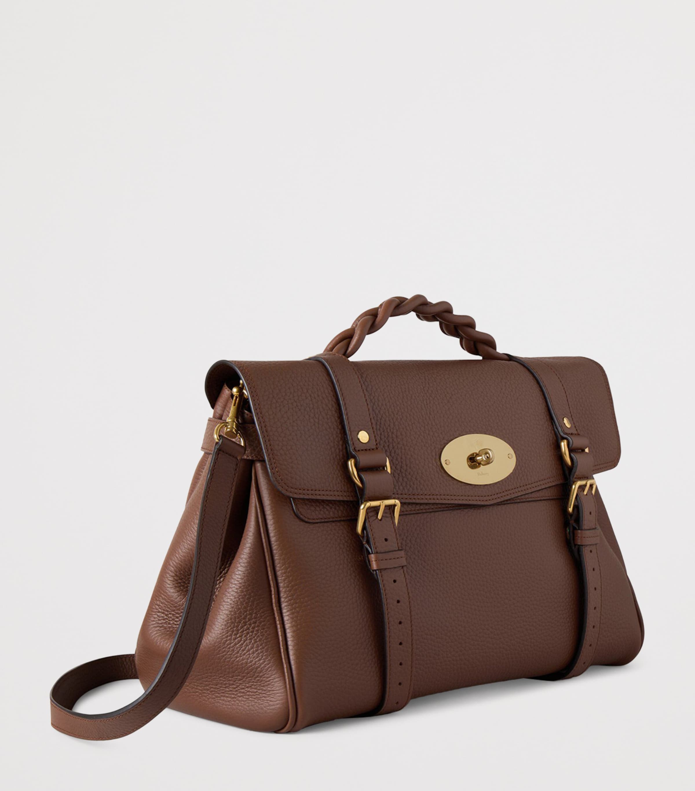 Oversized Grained Leather Alexa Satchel BRIGHT OAK Image 3