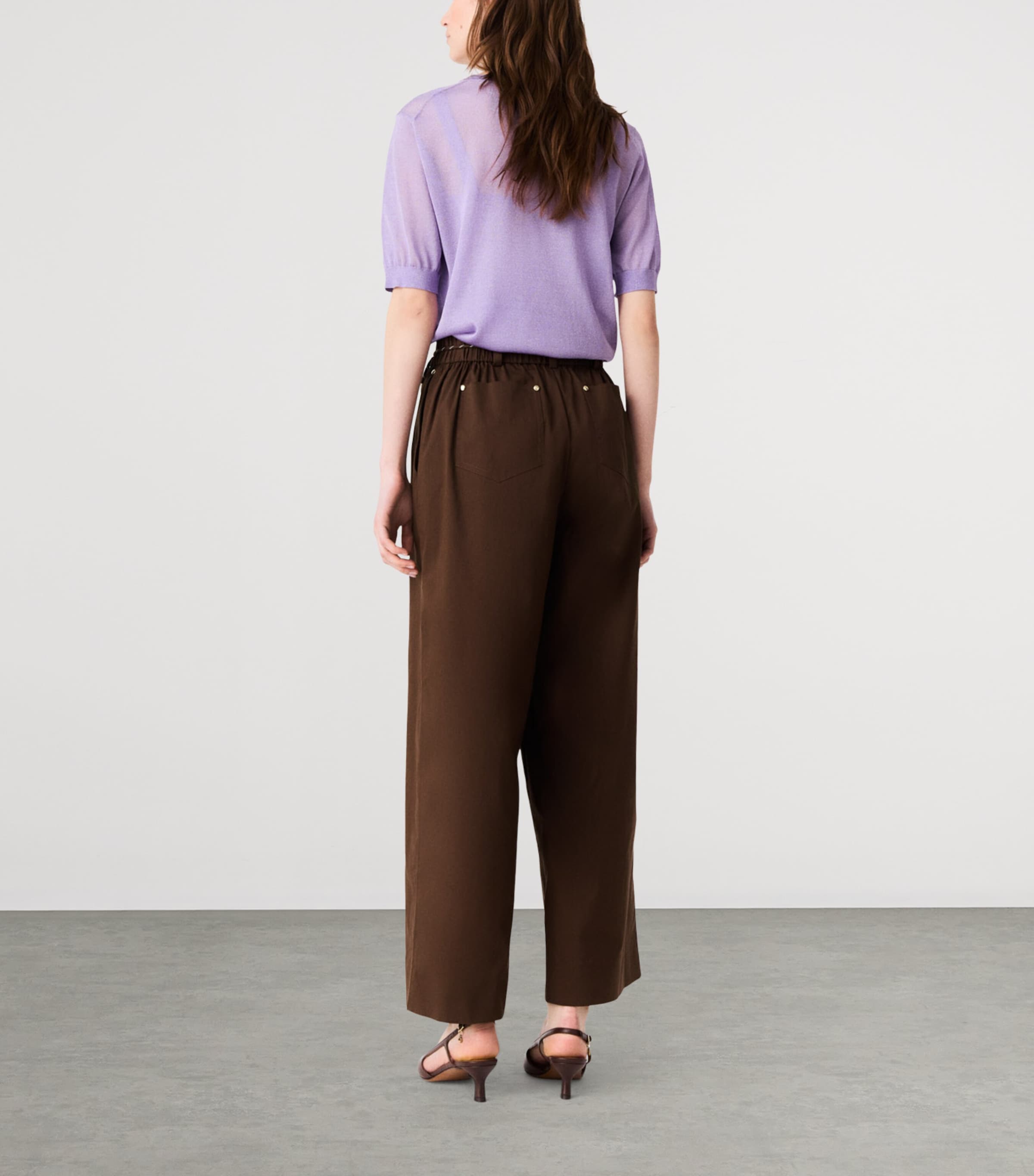 Maje Womens Cropped Wide-Leg Trousers Brown Image 4