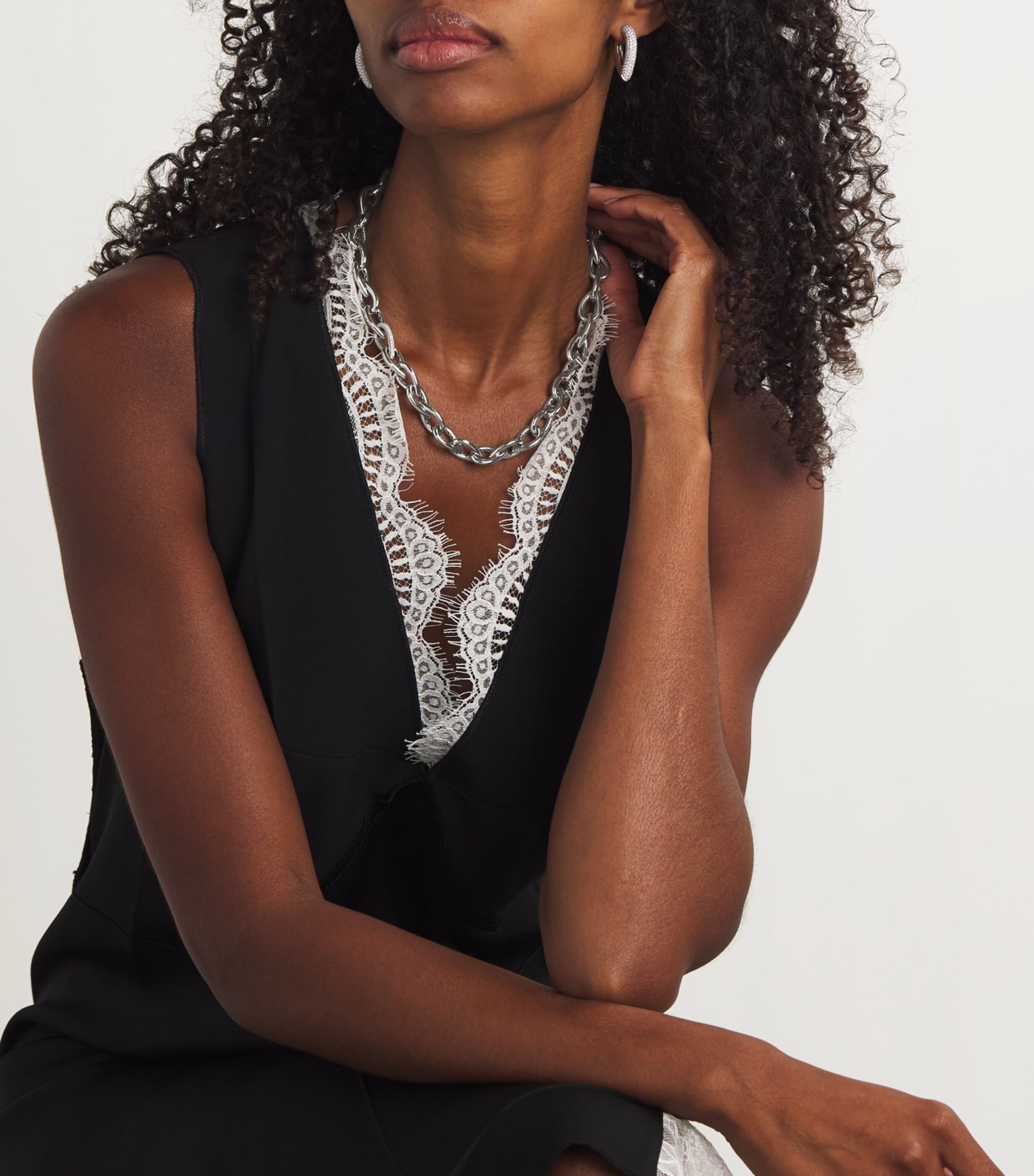 White Gold and Diamond Drop Links Chain Necklace WHITE GOLD Image 4