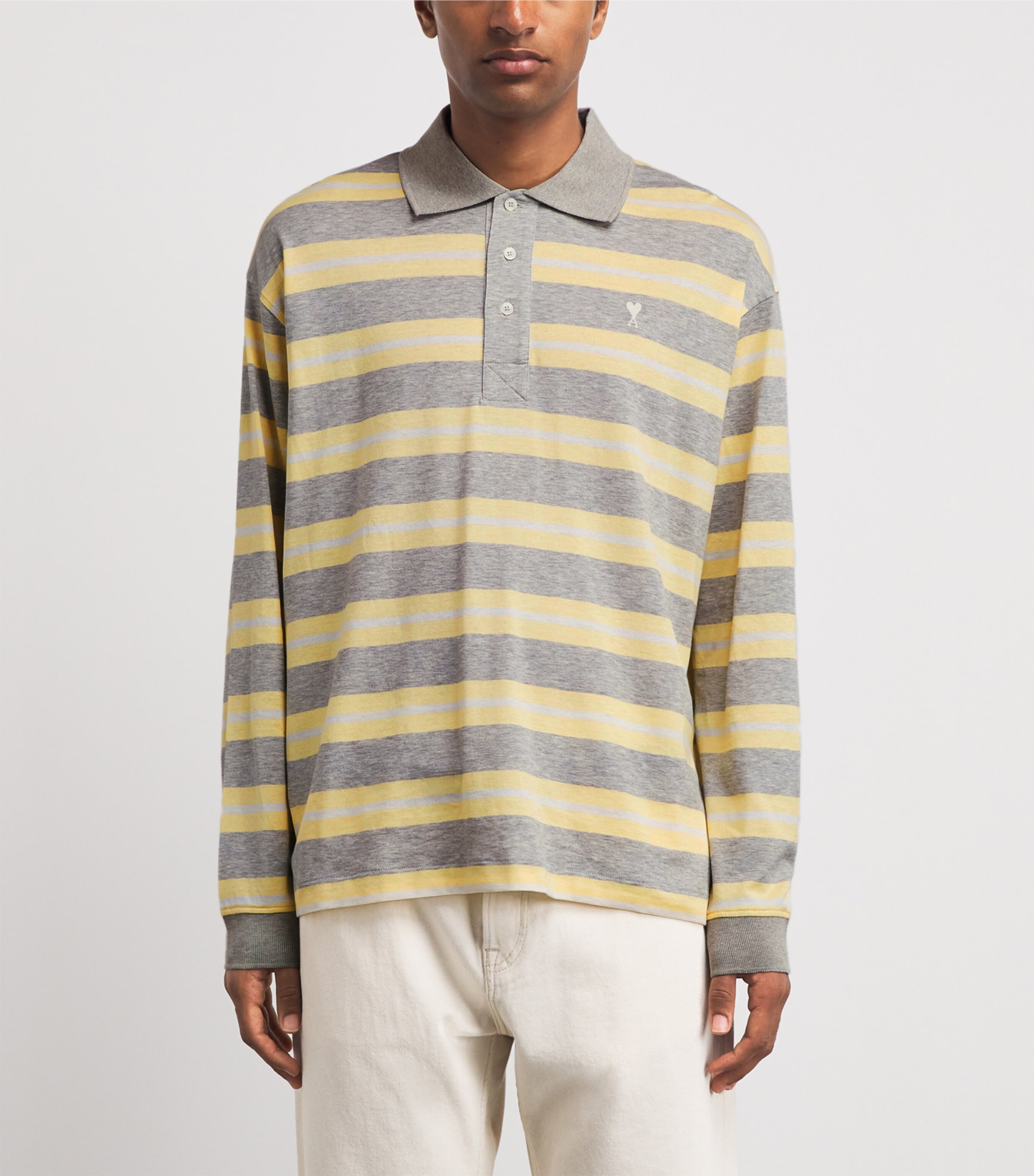 AMI Paris Mens Oversized Stripe Polo Shirt Grs Chn/junblnc Image 4