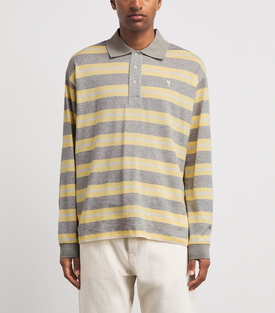 AMI Paris Mens Oversized Stripe Polo Shirt Grs Chn/junblnc Image 4