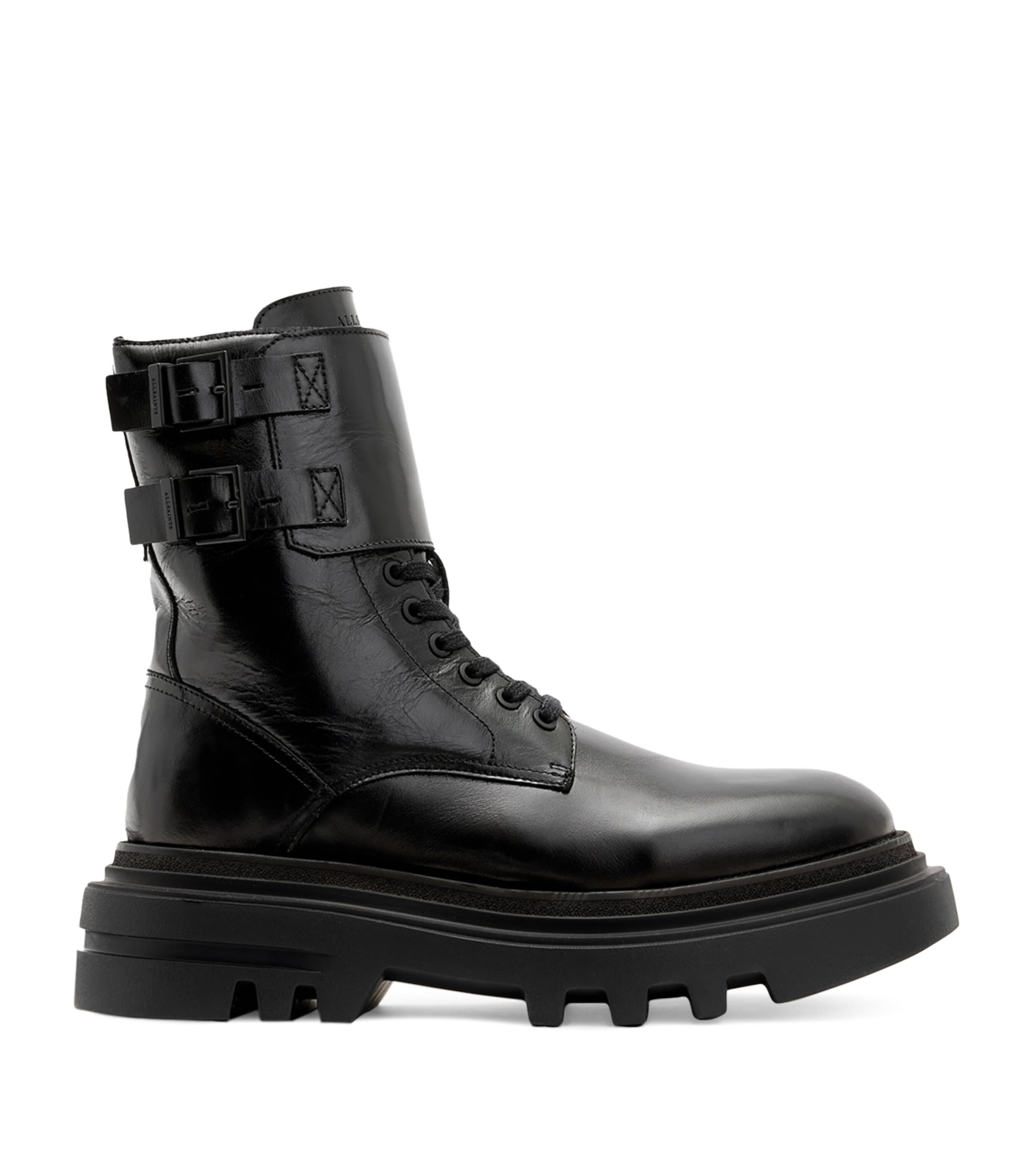 Shop Allsaints Leather Zoe Biker Boots In Black