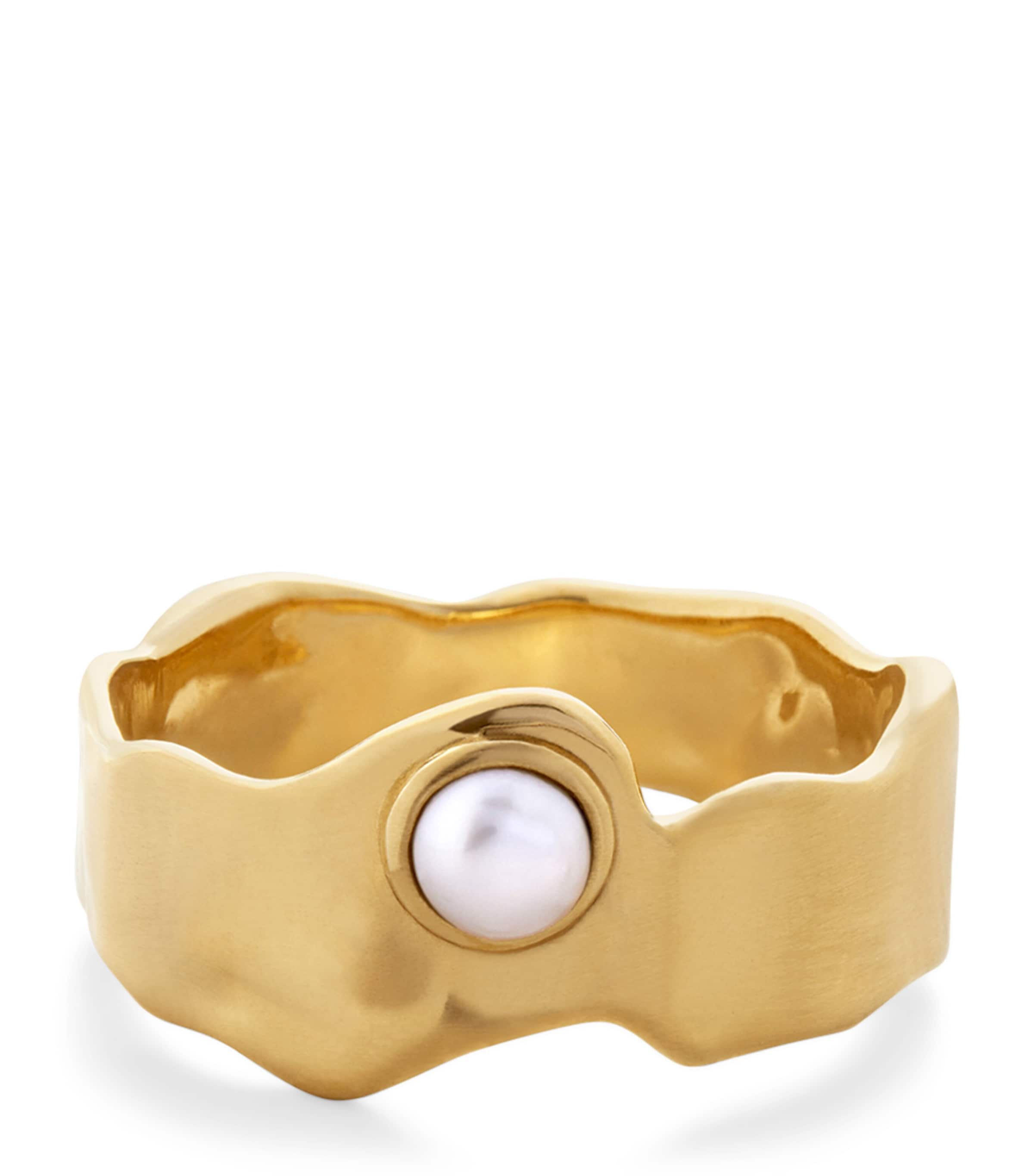Monica Vinader Gold Vermeil And Pearl Capri Stacking Ring In Gold