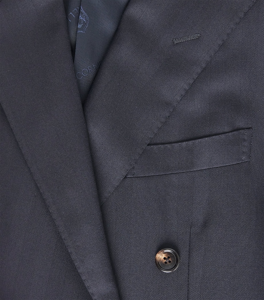 Corneliani Mens Wool Herringbone 2-Piece Suit Navy Blue Image 7