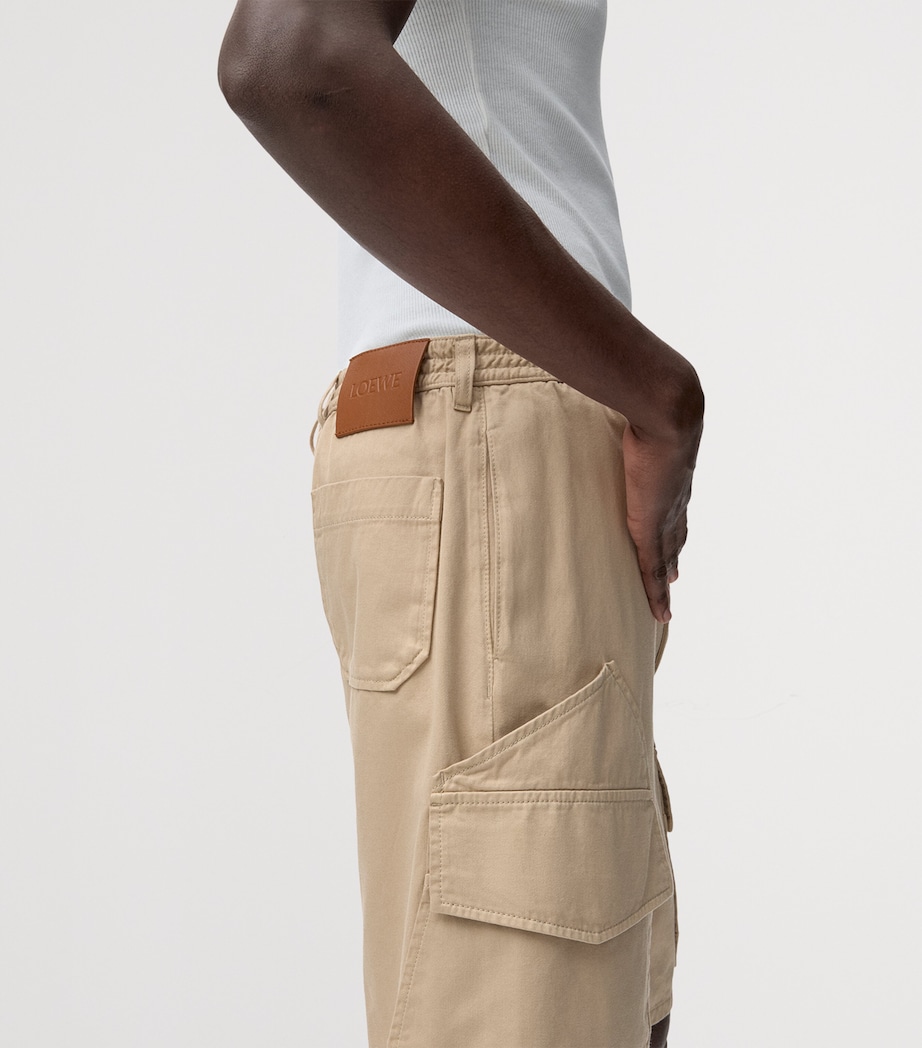 LOEWE Mens x Paula's Ibiza Cotton-Satin Cargo Shorts Sand Image 5
