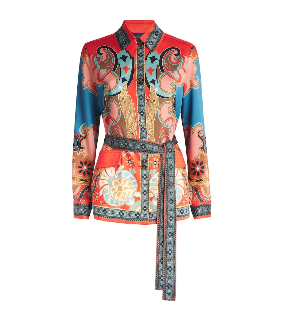 Etro Womens Paisley Belted Overshirt Blue Print Image 1