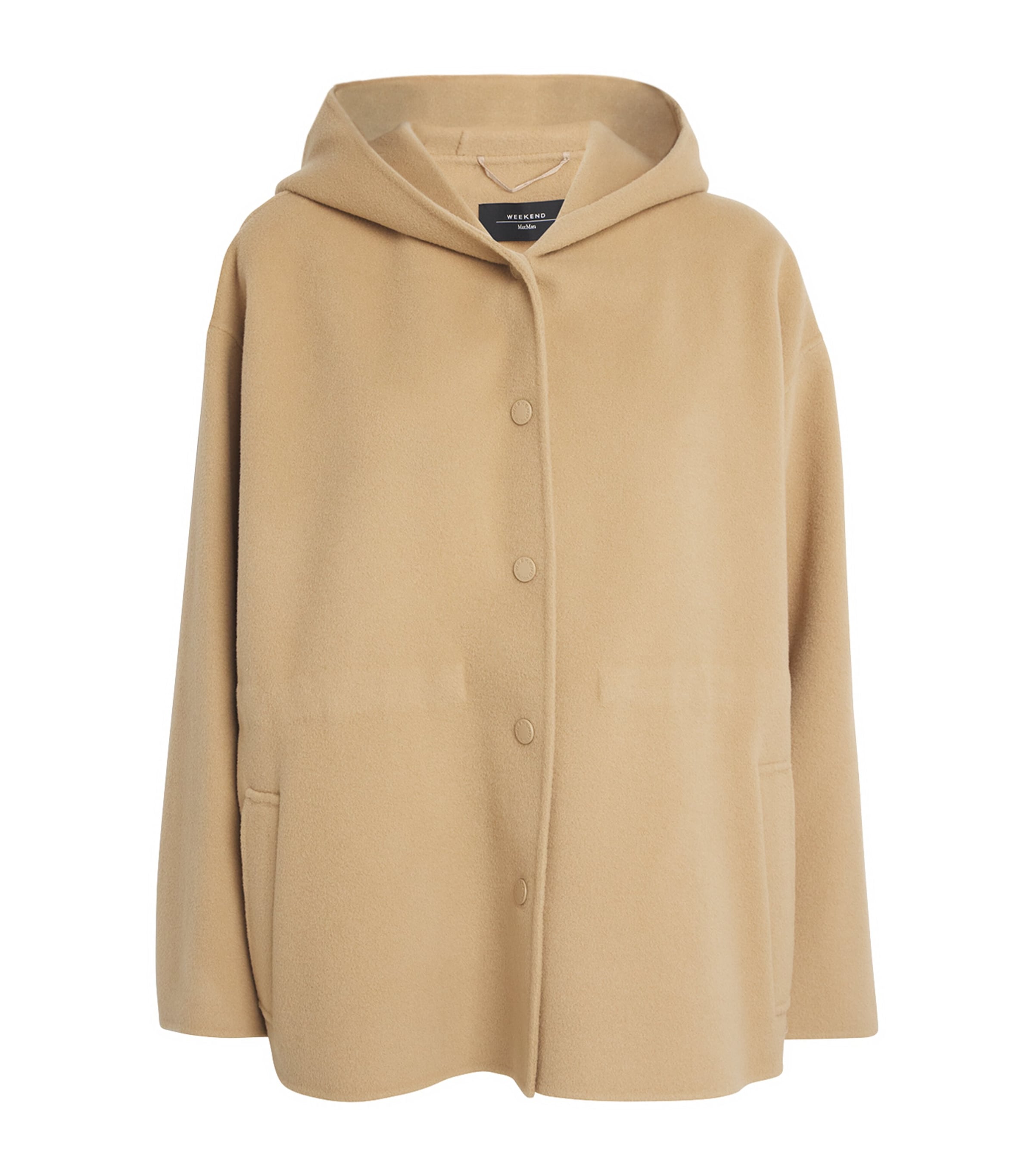 Shop Weekend Max Mara Wool Hooded Coat In Beige