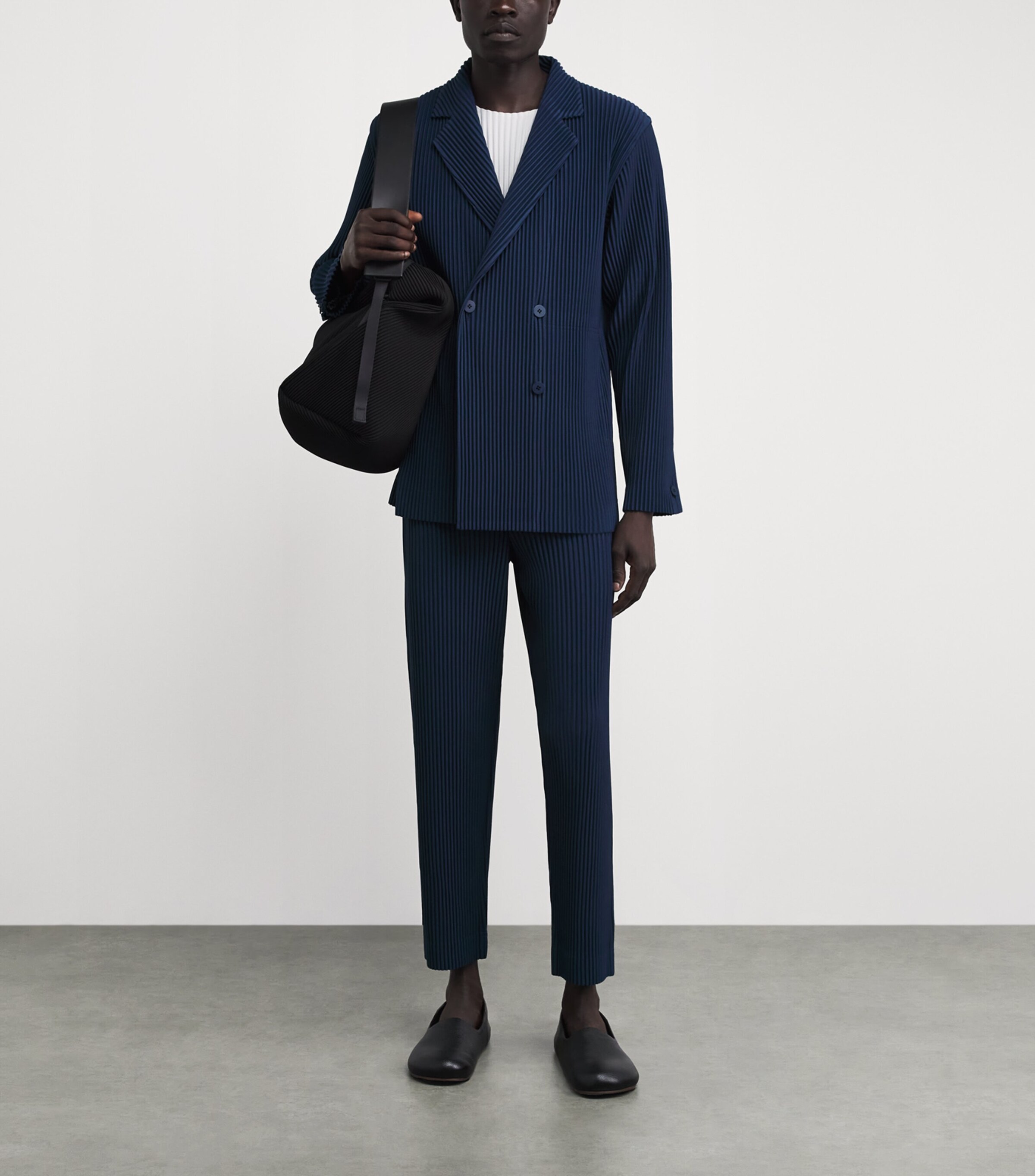 Homme Plissé Issey Miyake Navy Pleated Double-Breasted Blazer