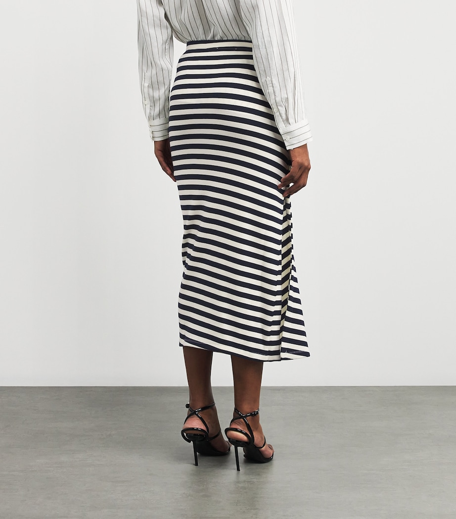 Wool Asymmetric Stripe Midi Skirt M128 NAVY / CREAM Image 4