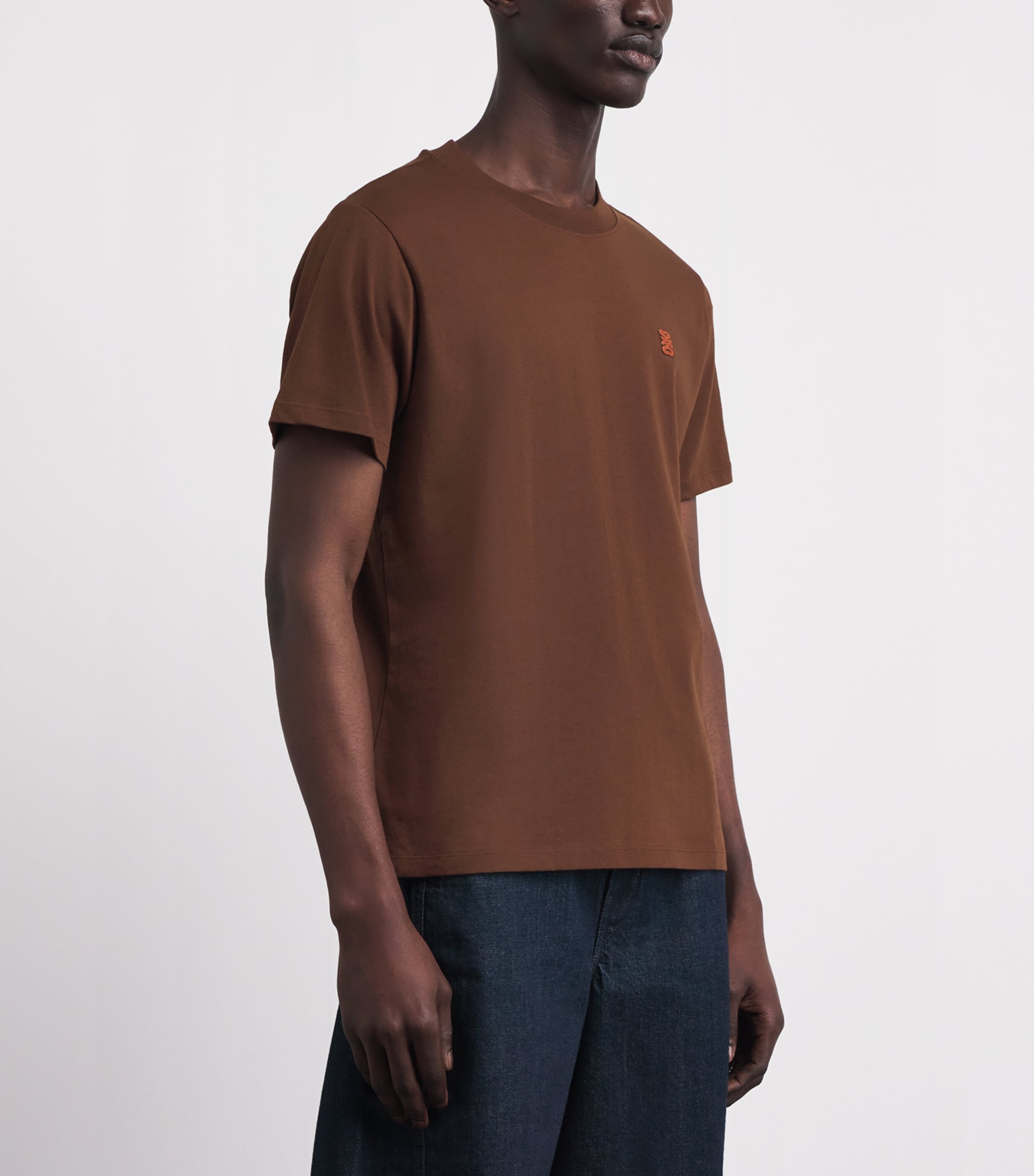 Sandro Paris Mens Cotton Logo-Patch T-Shirt Ginger Bread Image 4