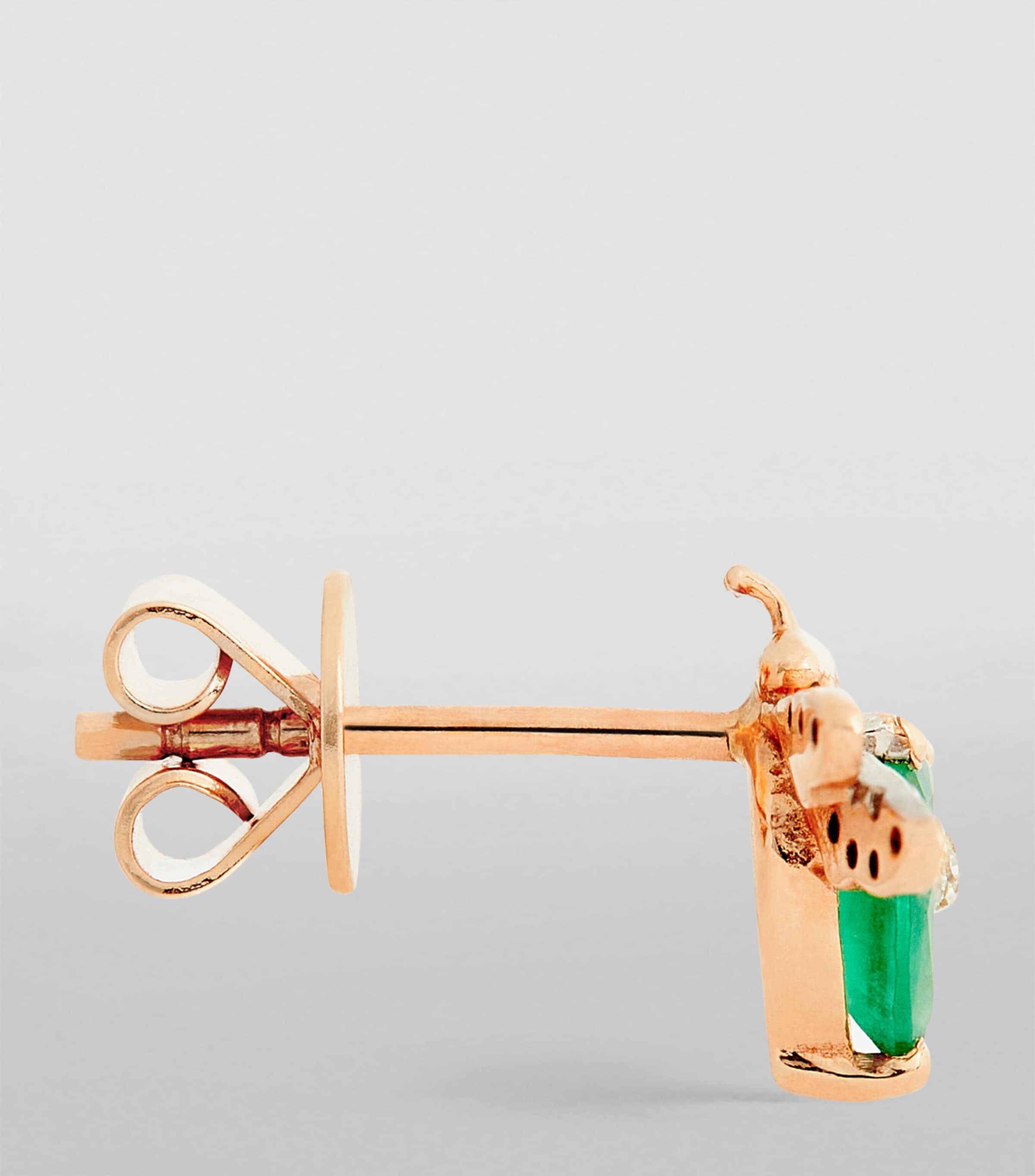 Rose Gold, Diamond and Emerald Honey Bee Single Earring WHITE Image 3