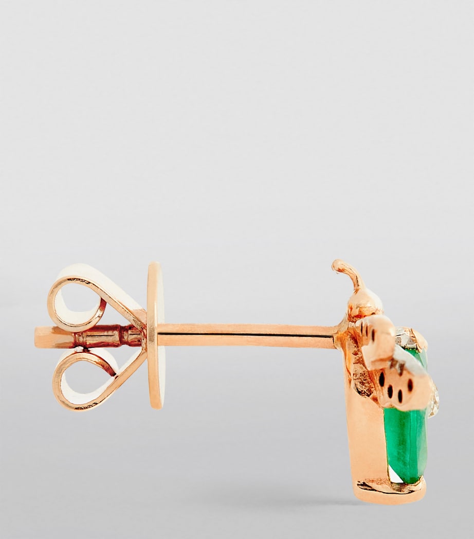 Rose Gold, Diamond and Emerald Honey Bee Single Earring WHITE Image 3