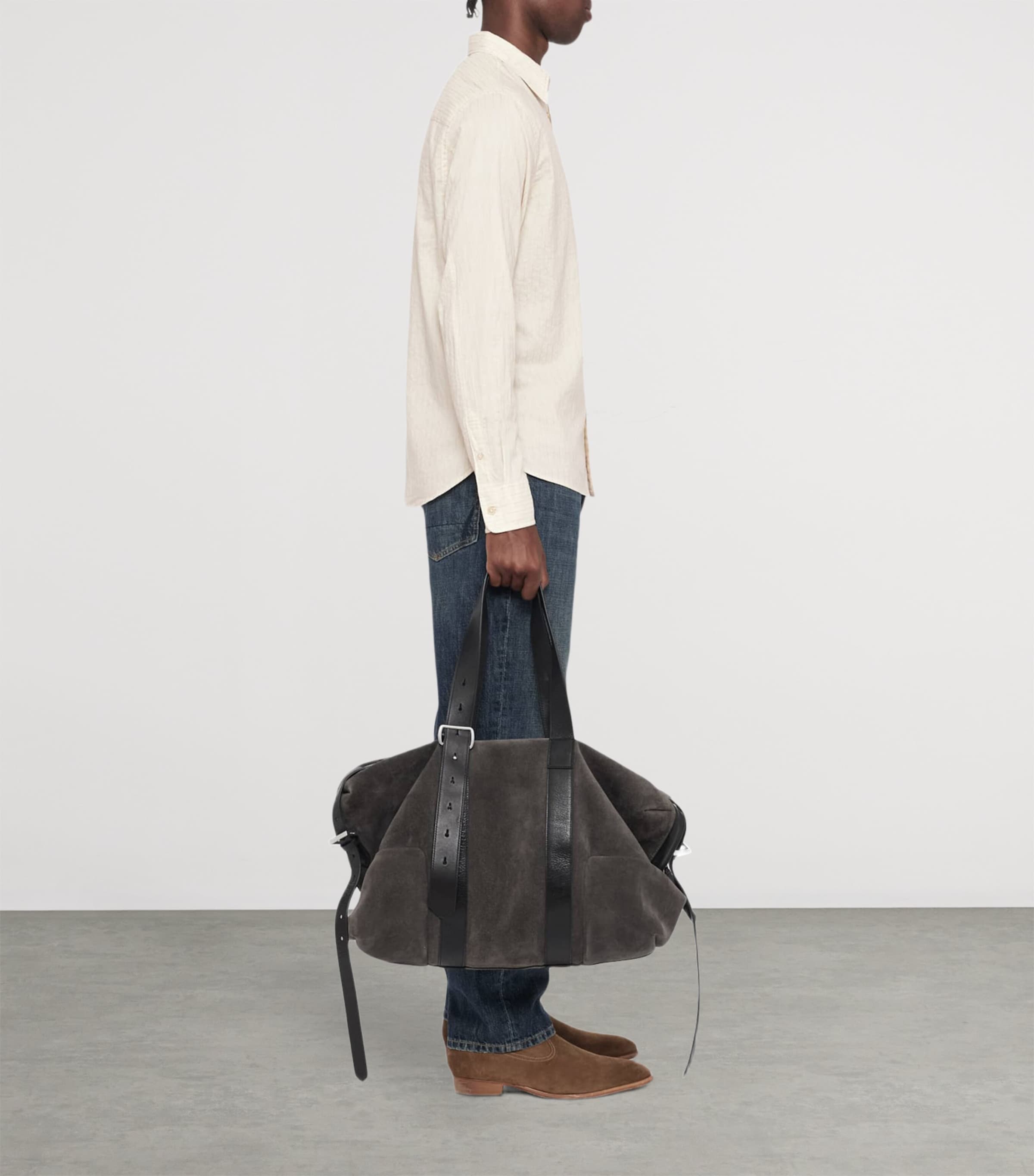 AllSaints Mens Organic Cotton Stripe Judd Shirt Cream Taupe Image 4