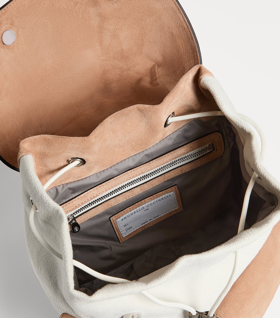 Brunello Cucinelli Kids Calfskin-Trim Cotton-Linen Backpack Image 4