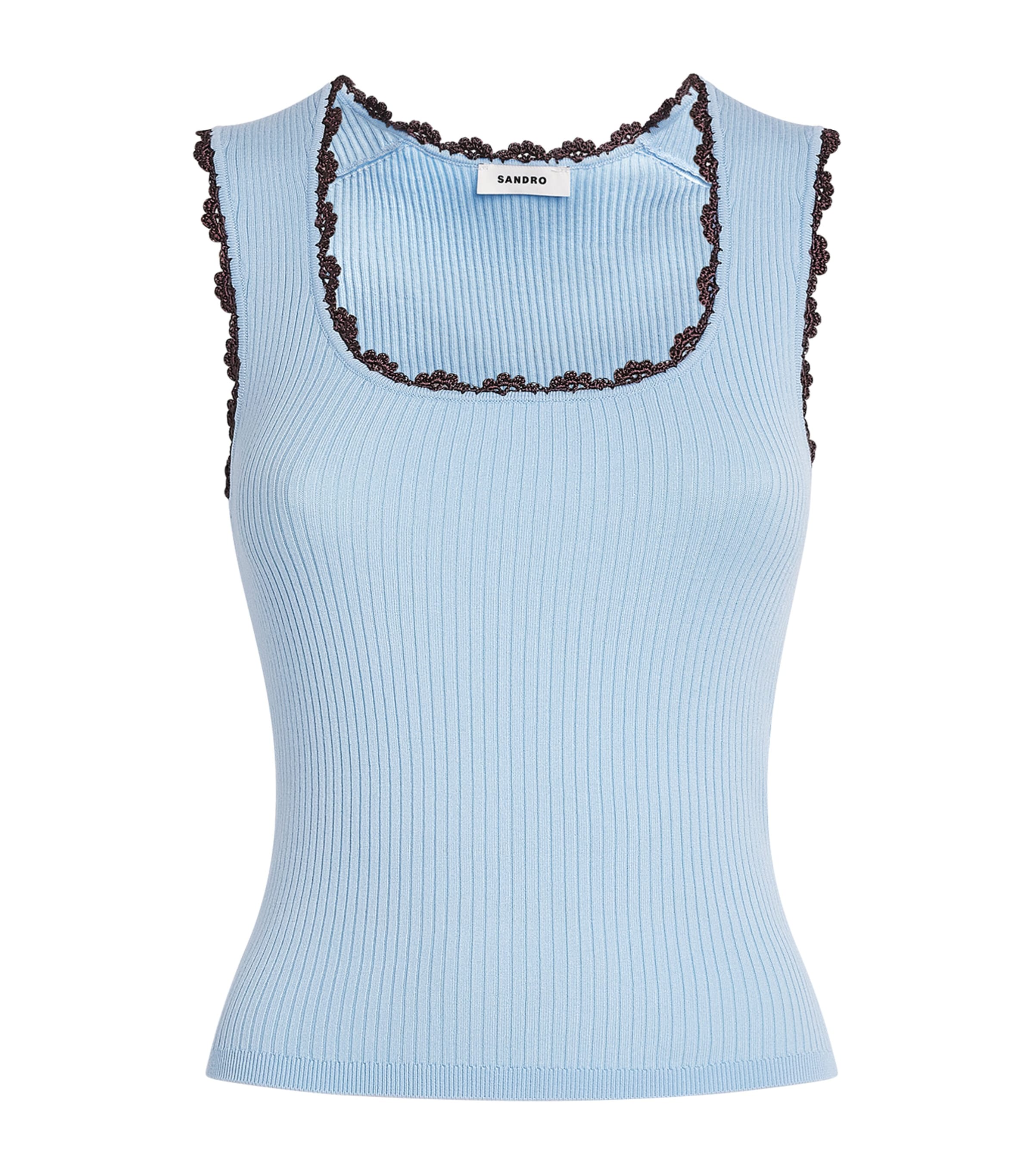 Sandro Paris Womens Crochet-Trim Tank Top Sky Blue Image 1