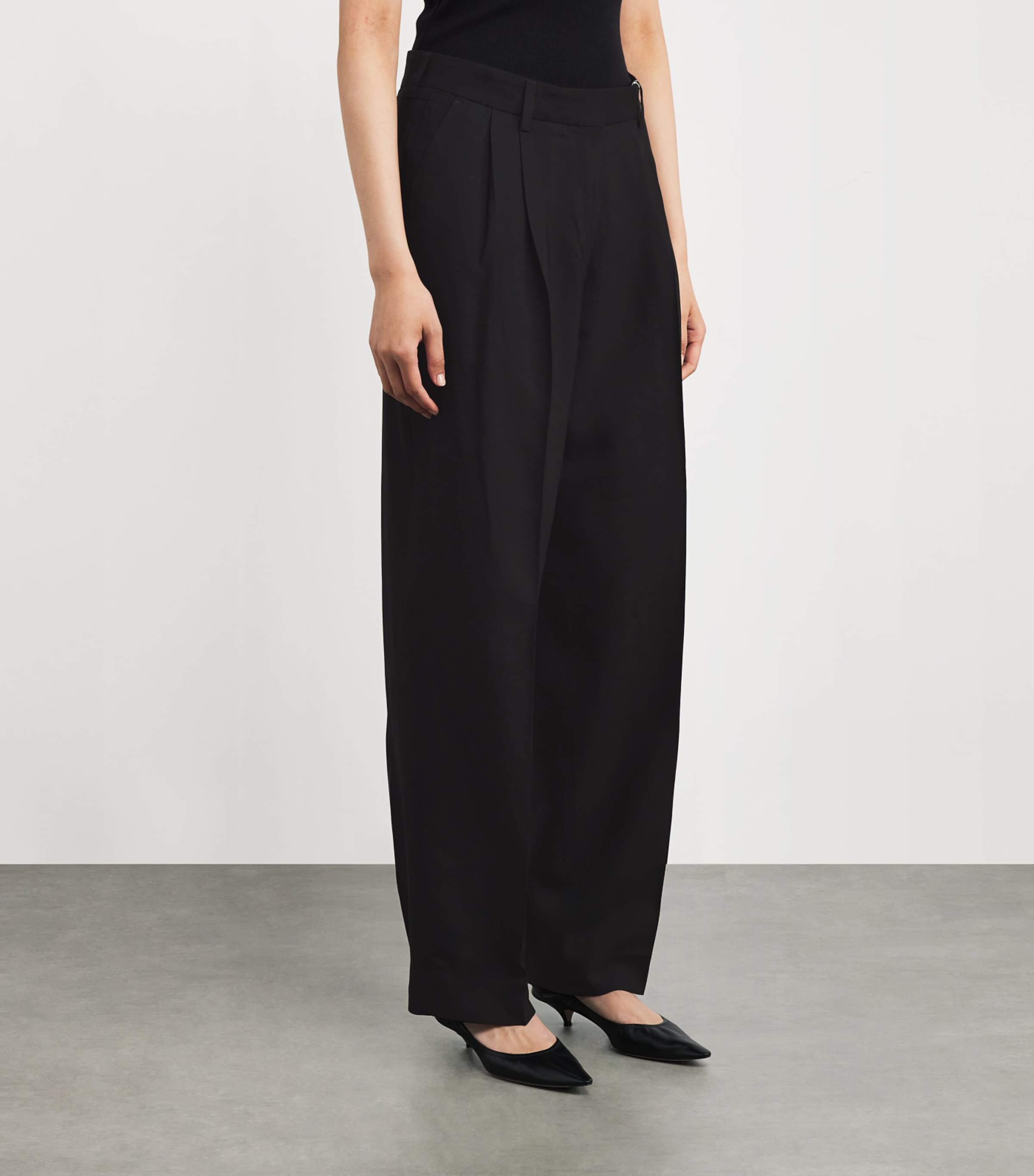 Toteme Womens Double-Pleat Straight Trousers Black Image 3
