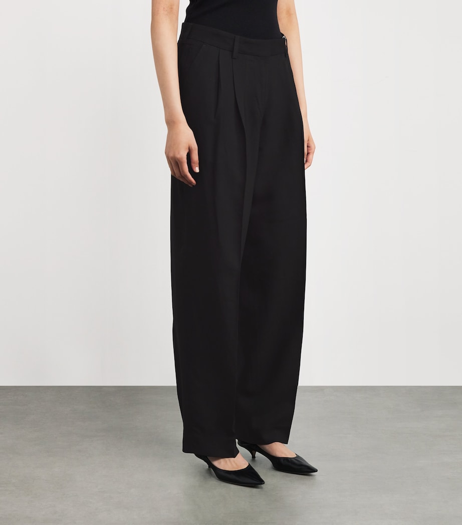Double-Pleat Straight Trousers 001 BLACK Image 3