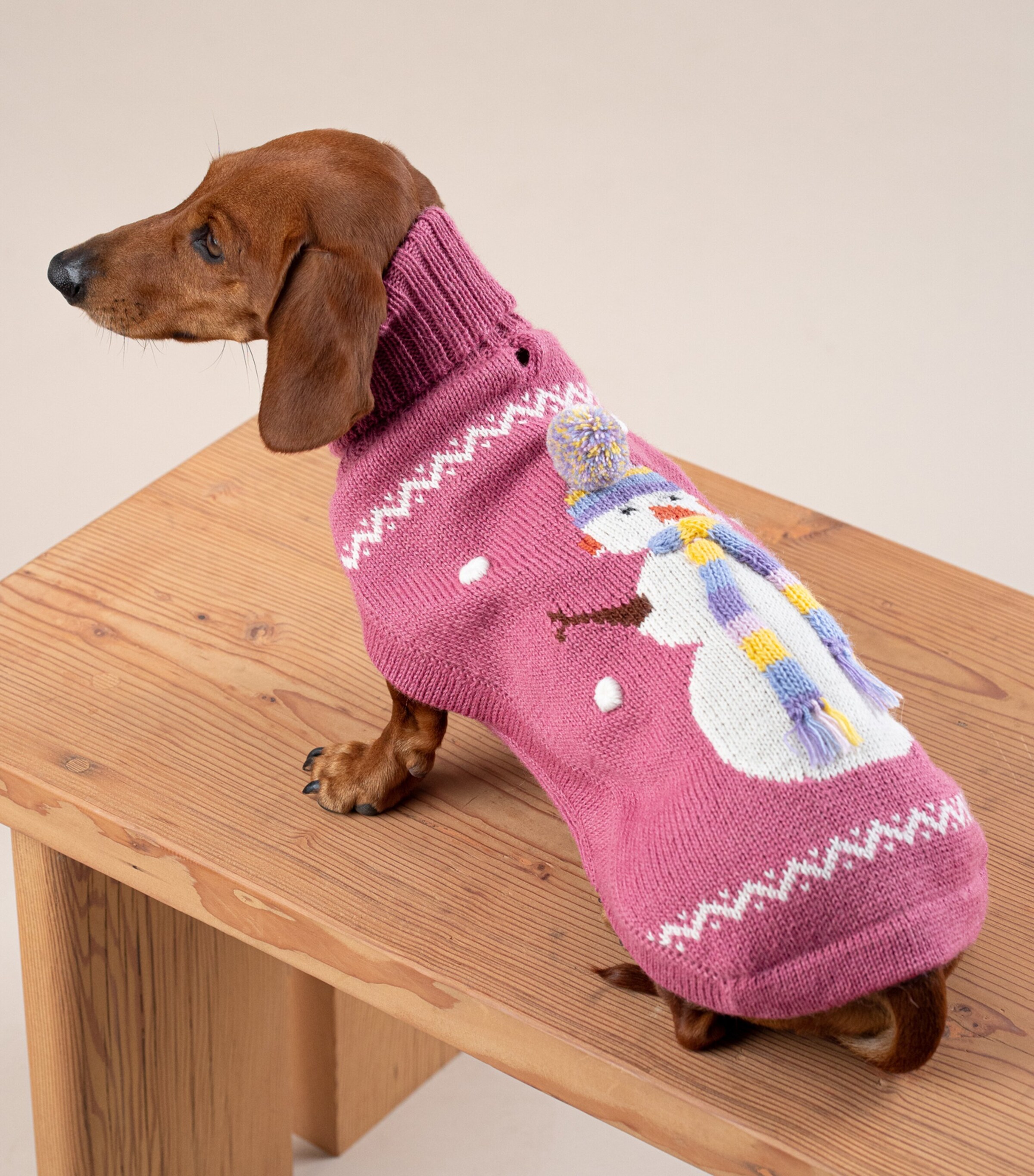 Alpaca-Blend Snowman Dog Sweater PINK Image 5